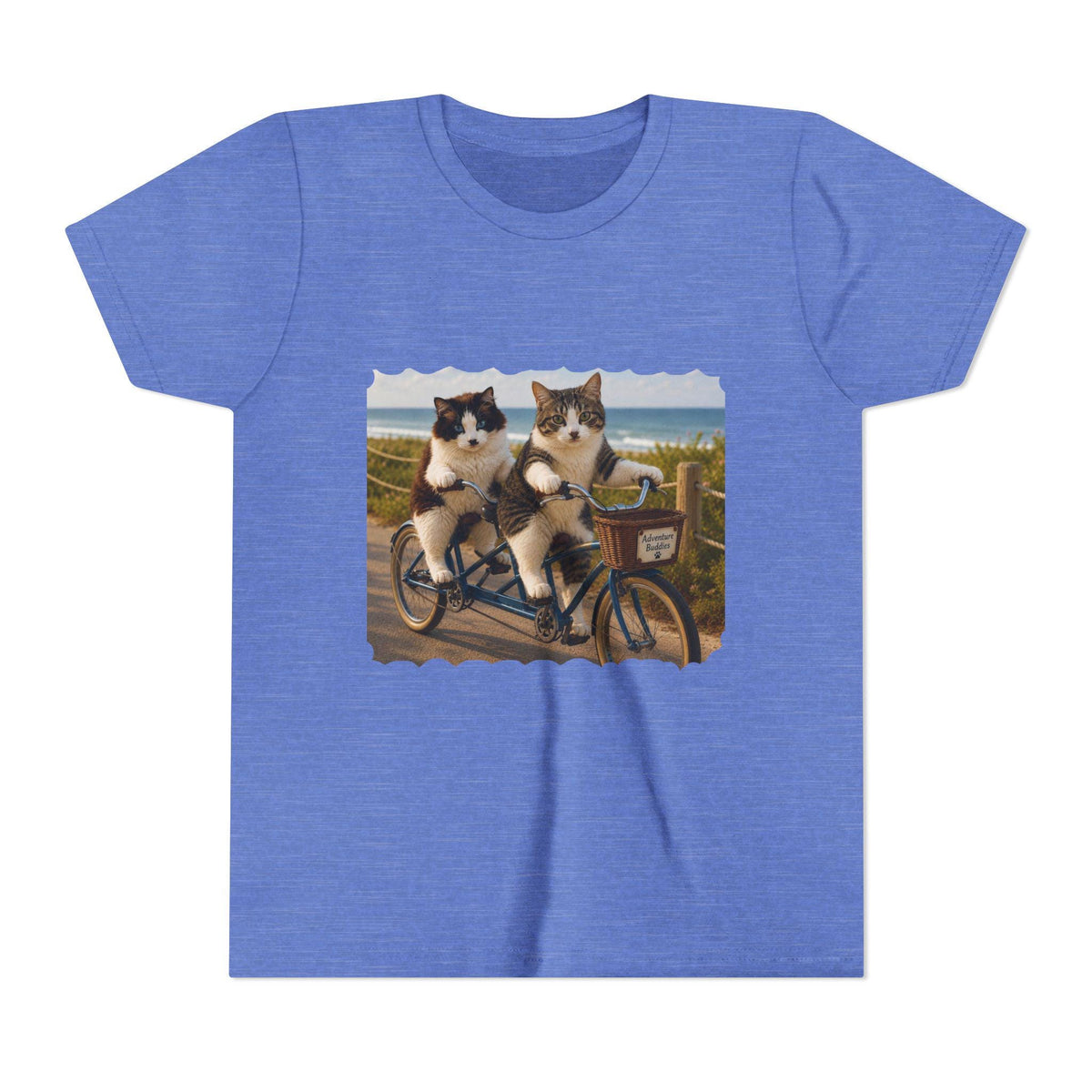 Two Cats Riding Tandem Bicycle Youth Tee | Cute Cat Kids Shirt, Girl's Gift