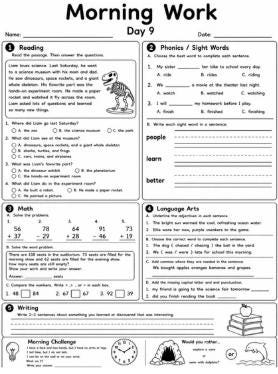 First Grade Morning Work Workbook | 20 Days of Math, Reading, Phonics, Writing & Language Arts | Printable PDF