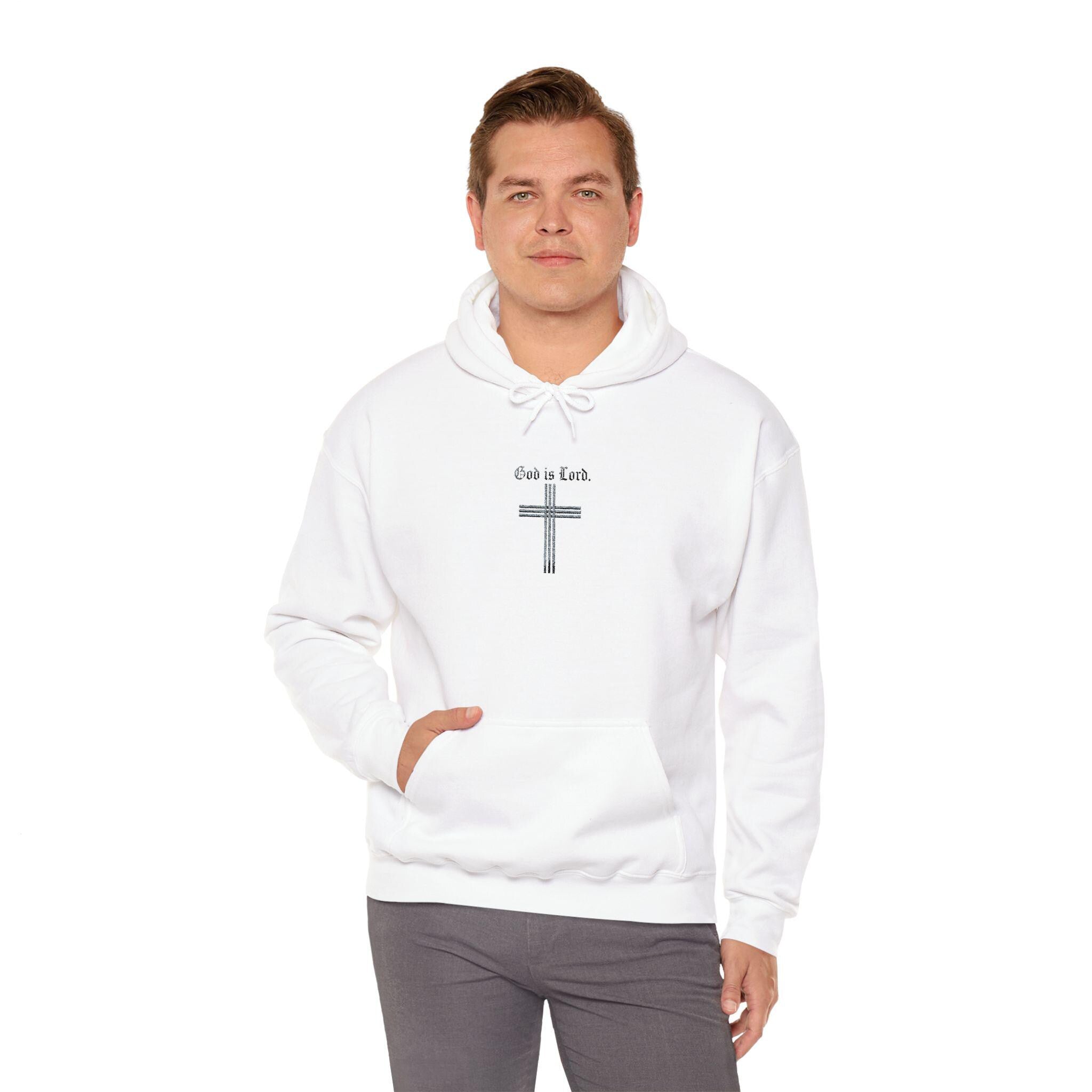 Faith Cross Illustration Hoodie | Floral Cross with "God is Lord" Script, Faith Hoodie, Christian Gift