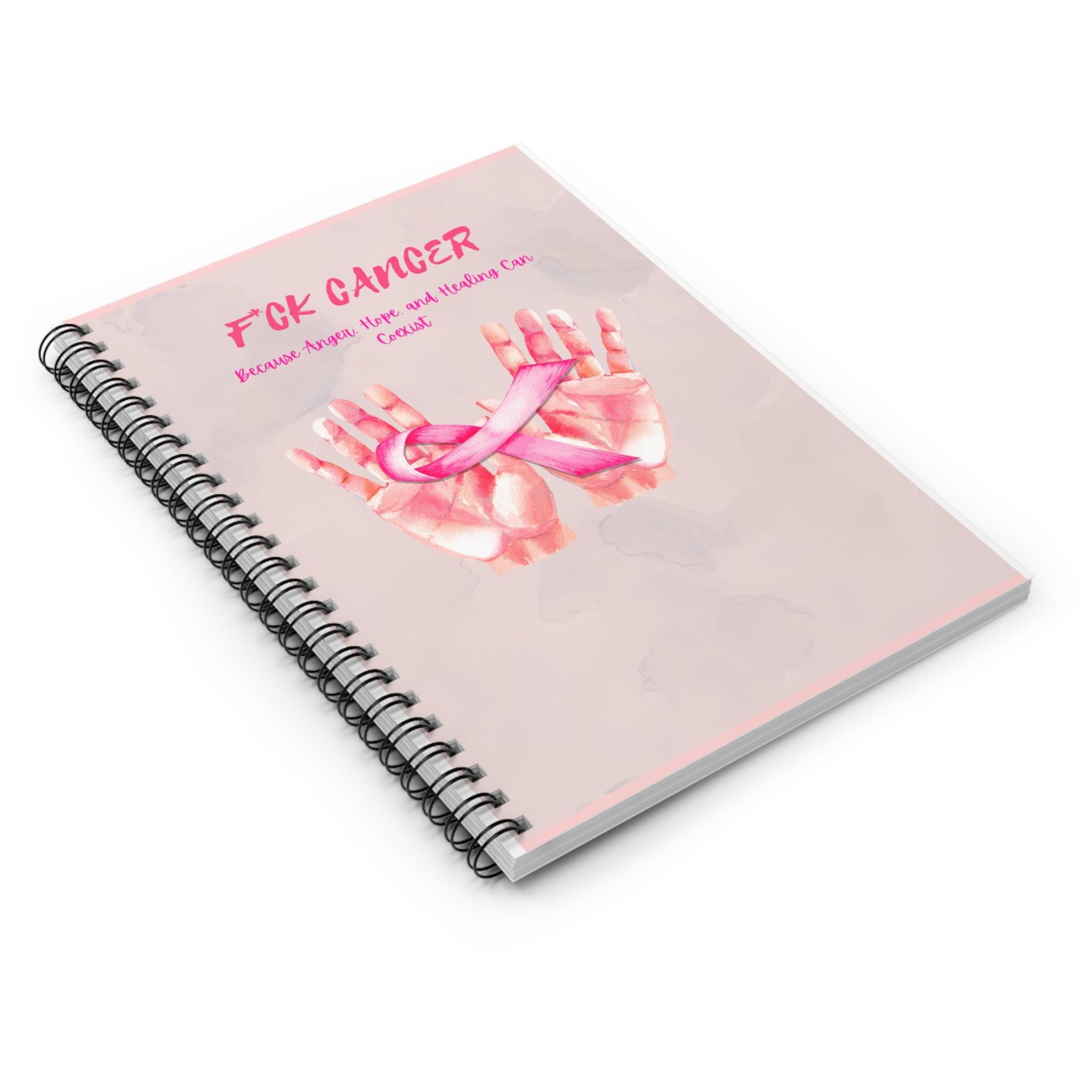F*ck Cancer Hands with Pink Ribbon Spiral Notebook | Ruled Journal
