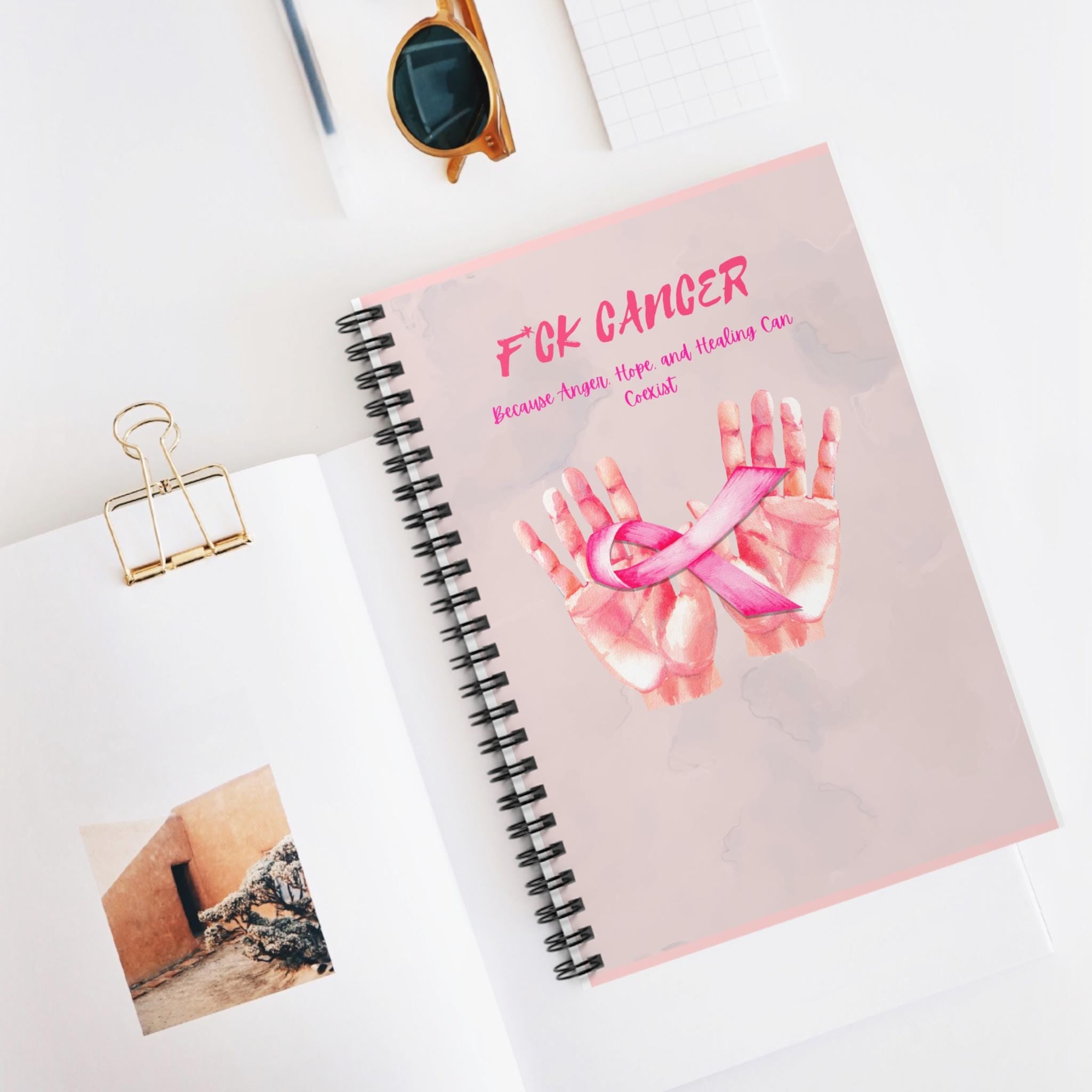 F*ck Cancer Hands with Pink Ribbon Spiral Notebook | Ruled Journal