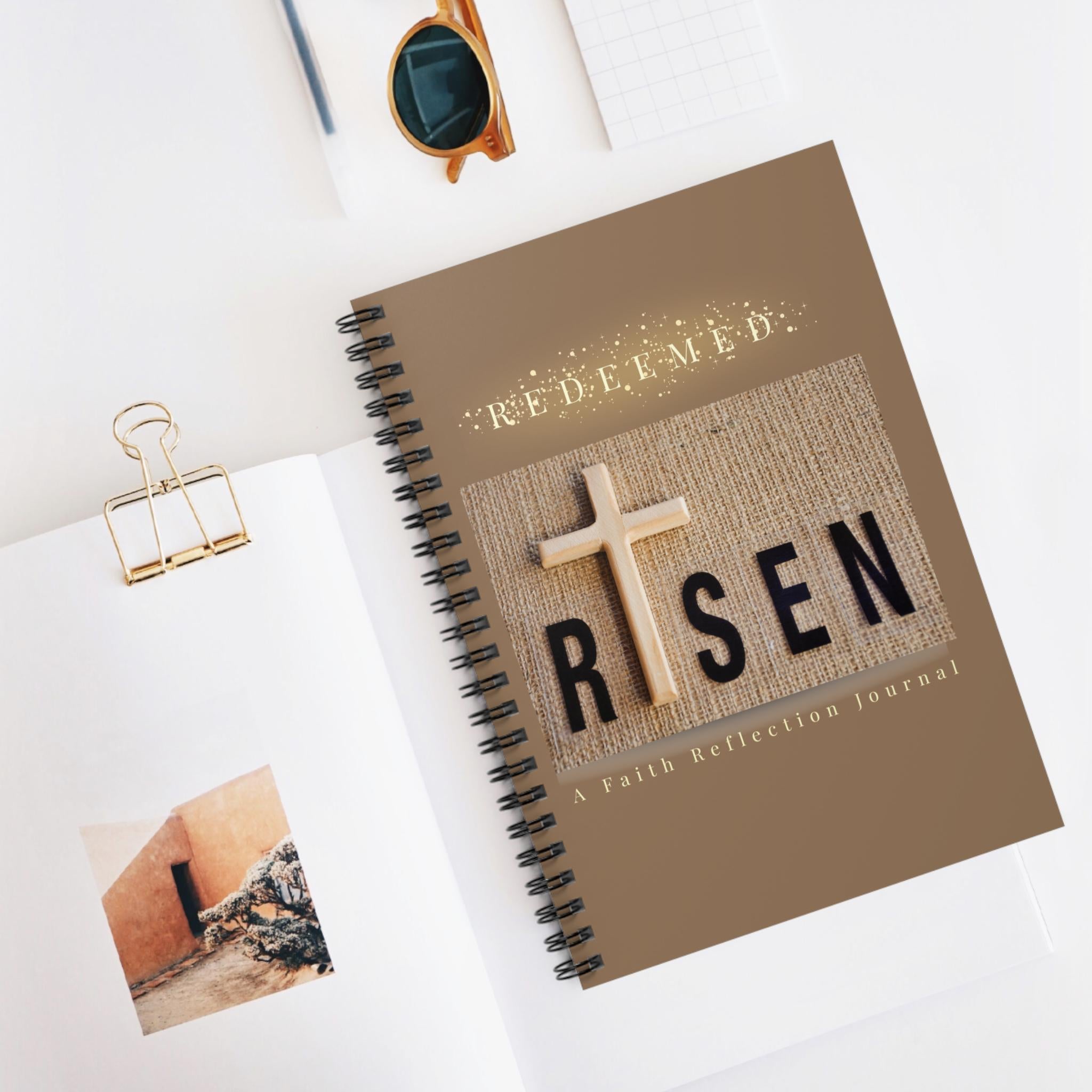 Risen Christian Prayer Journal, Faith Reflection Notebook, Spiral Ruled Bible Study (6" x 8")