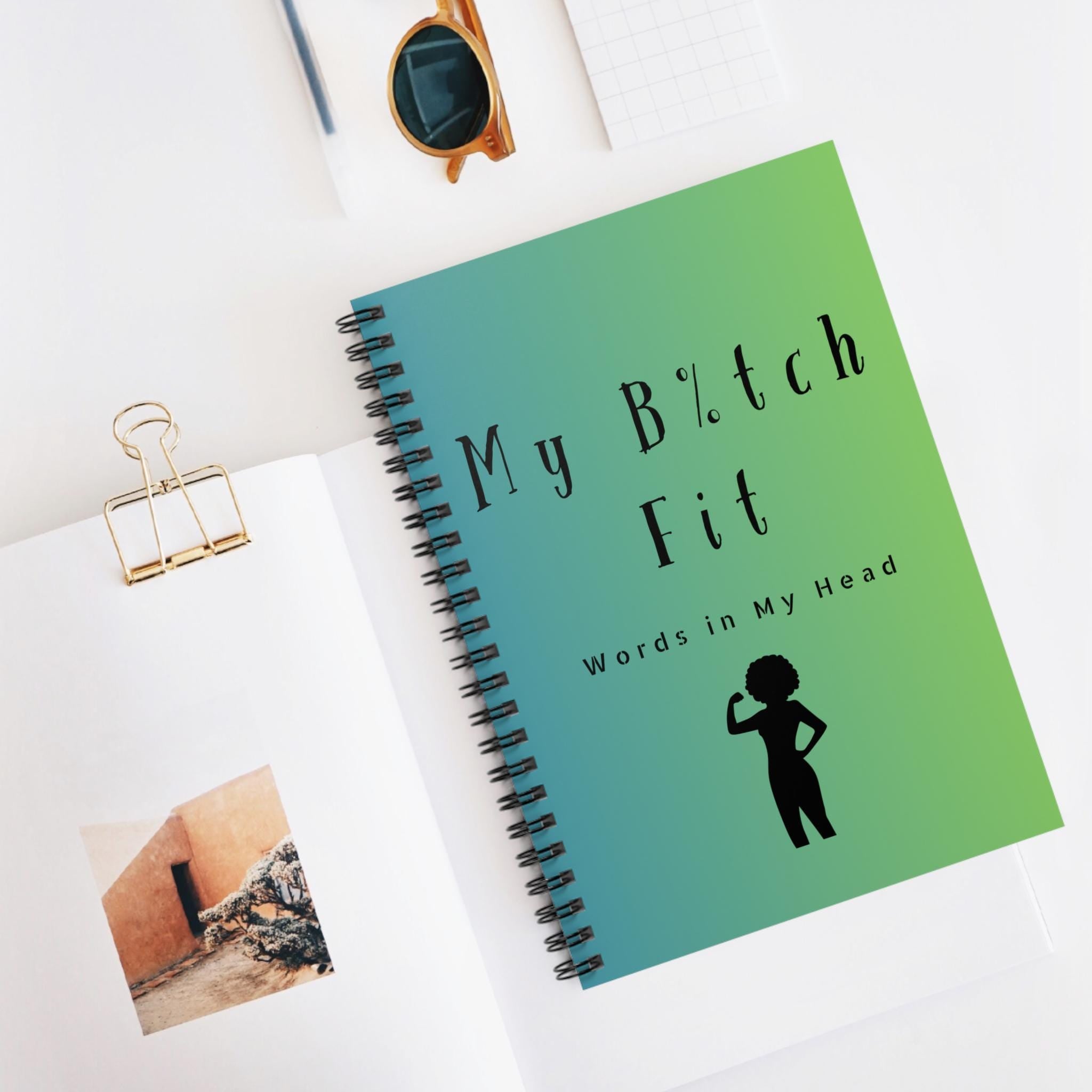 Sassy Spiral Notebook | Words in My Head, Teal Gradient Cover