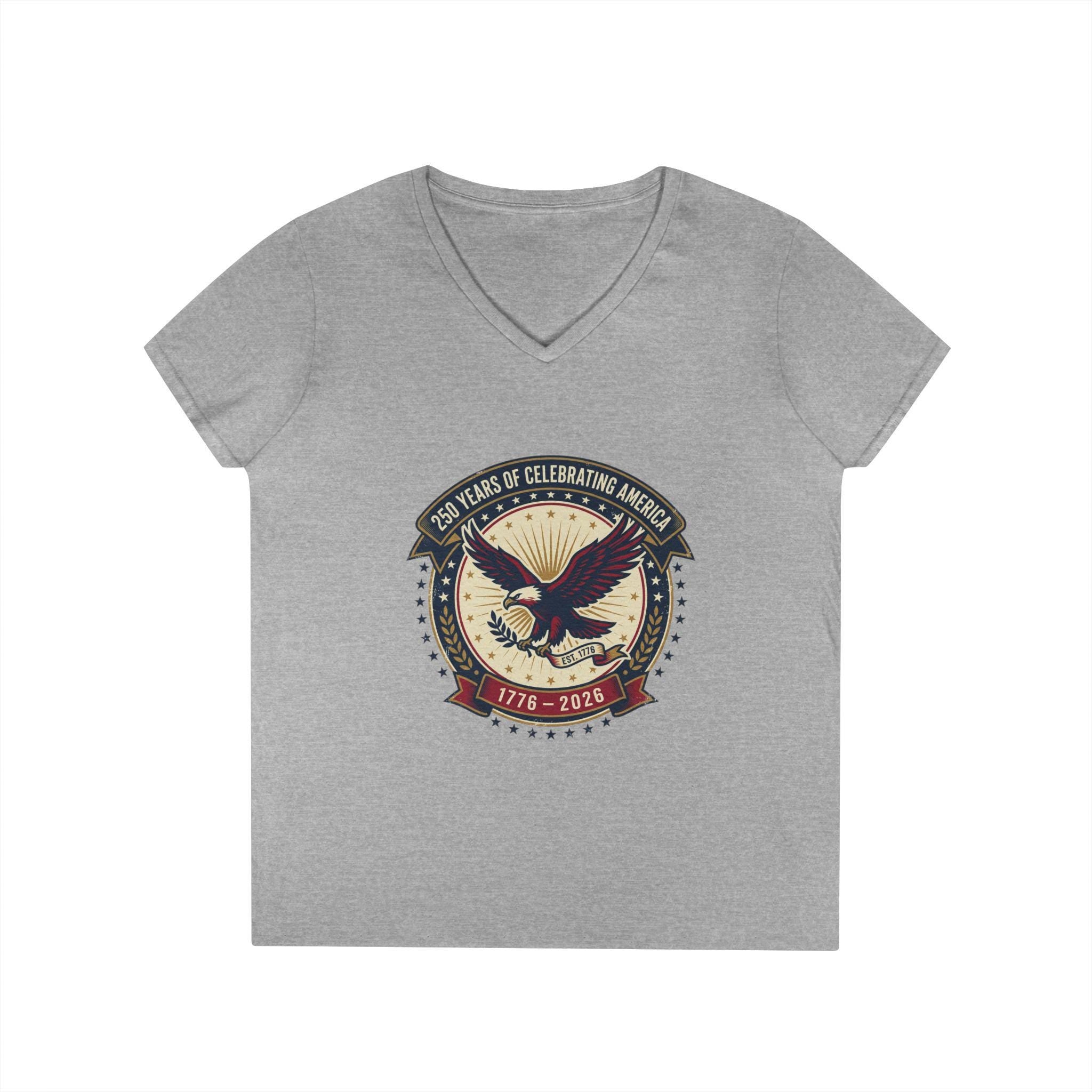 American Eagle Emblem Ladies' V-Neck T-Shirt | Patriotic 1776-2016 Retro Badge