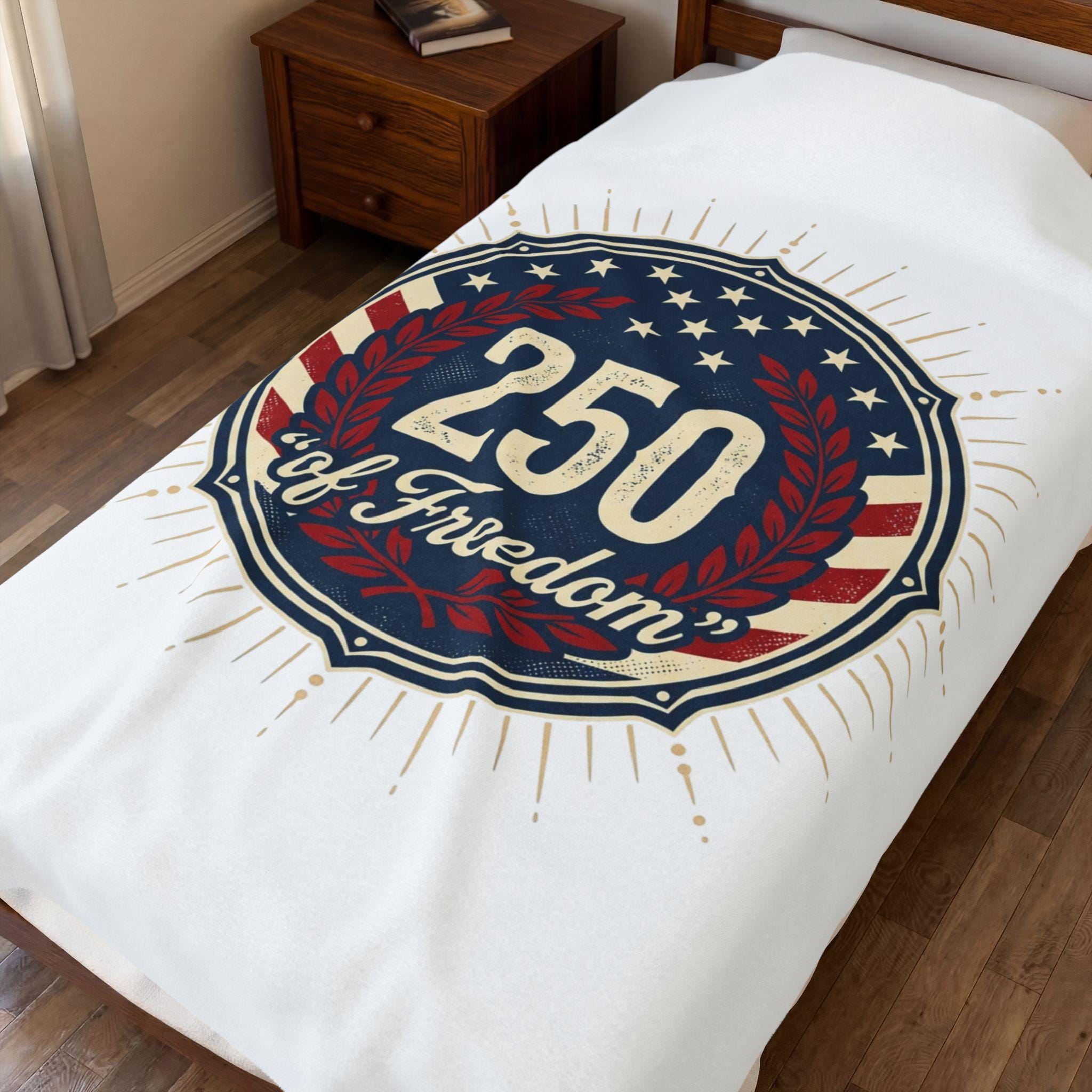 Velveteen Patriotic Emblem Blanket, Vintage American Flag Throw, Eagle Crest Design