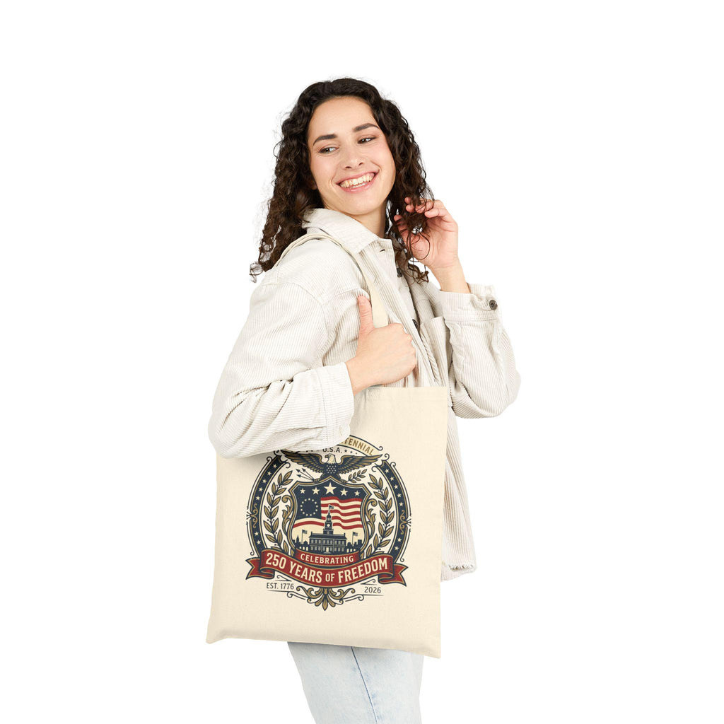 American Flag Centennial Tote Bag, 12oz Cotton Canvas Market Carryall