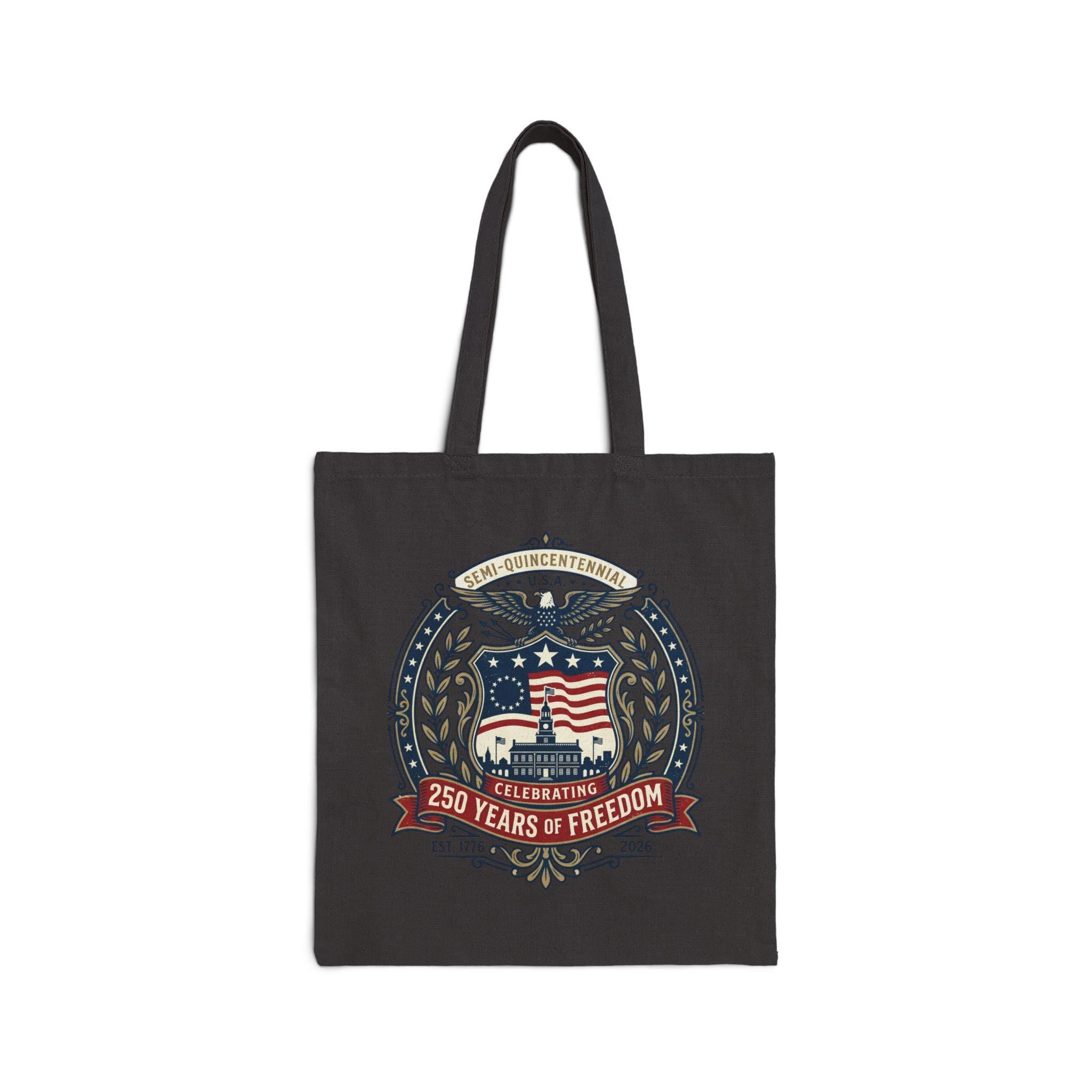 American Flag Crest Tote Bag | Patriotic Emblem, Vintage Seal, Canvas Market Tote