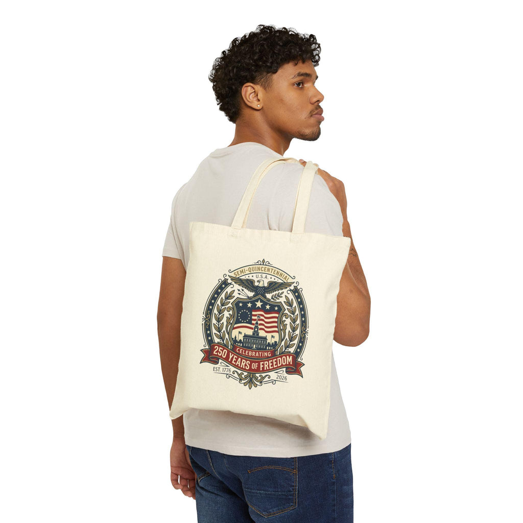 American Flag Crest Tote Bag | Patriotic Emblem, Vintage Seal, Canvas Market Tote