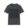 Dark Geometric Maze T-Shirt | Blue Pixel Pattern