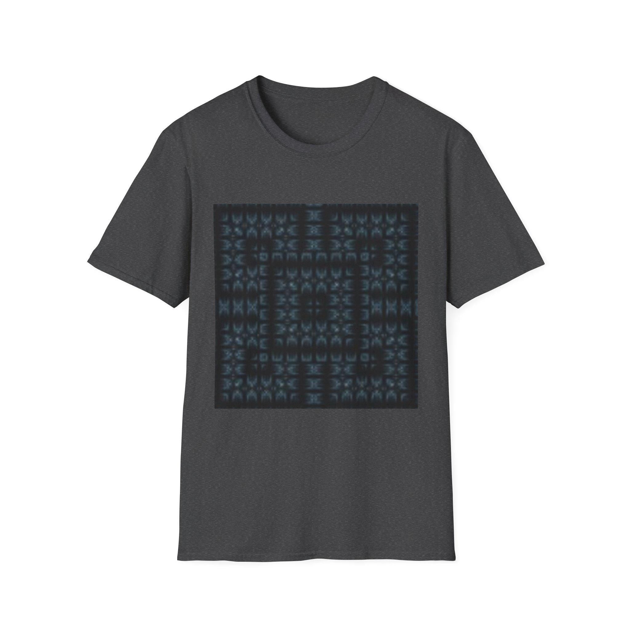Dark Geometric Maze T-Shirt | Blue Pixel Pattern