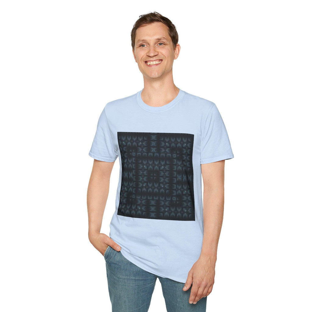 Dark Geometric Maze T-Shirt | Blue Pixel Pattern