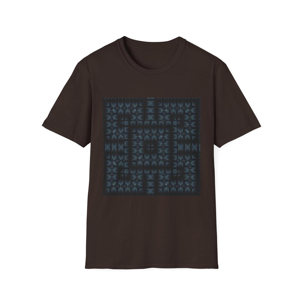 Dark Geometric Maze T-Shirt | Blue Pixel Pattern