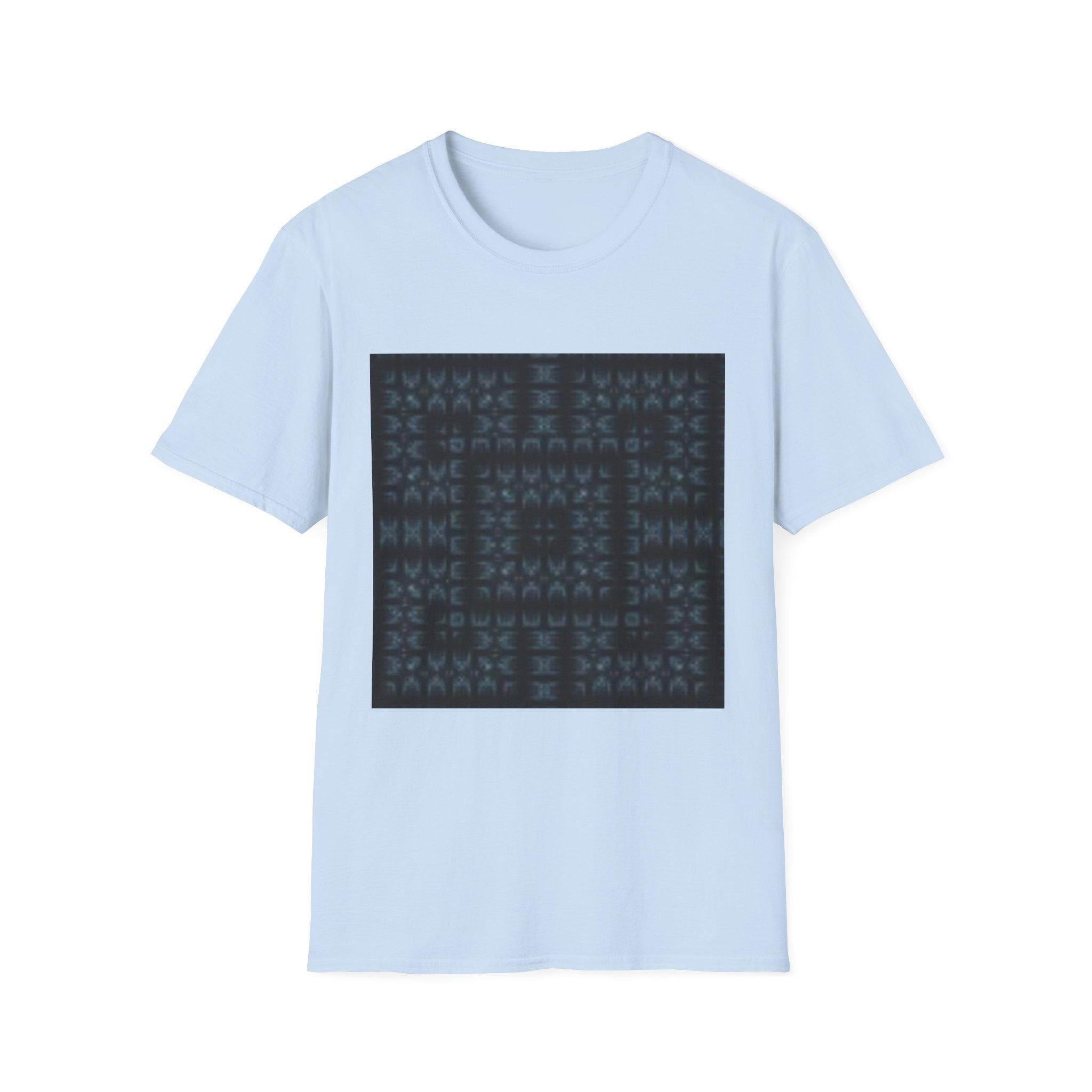 Dark Geometric Maze T-Shirt | Blue Pixel Pattern