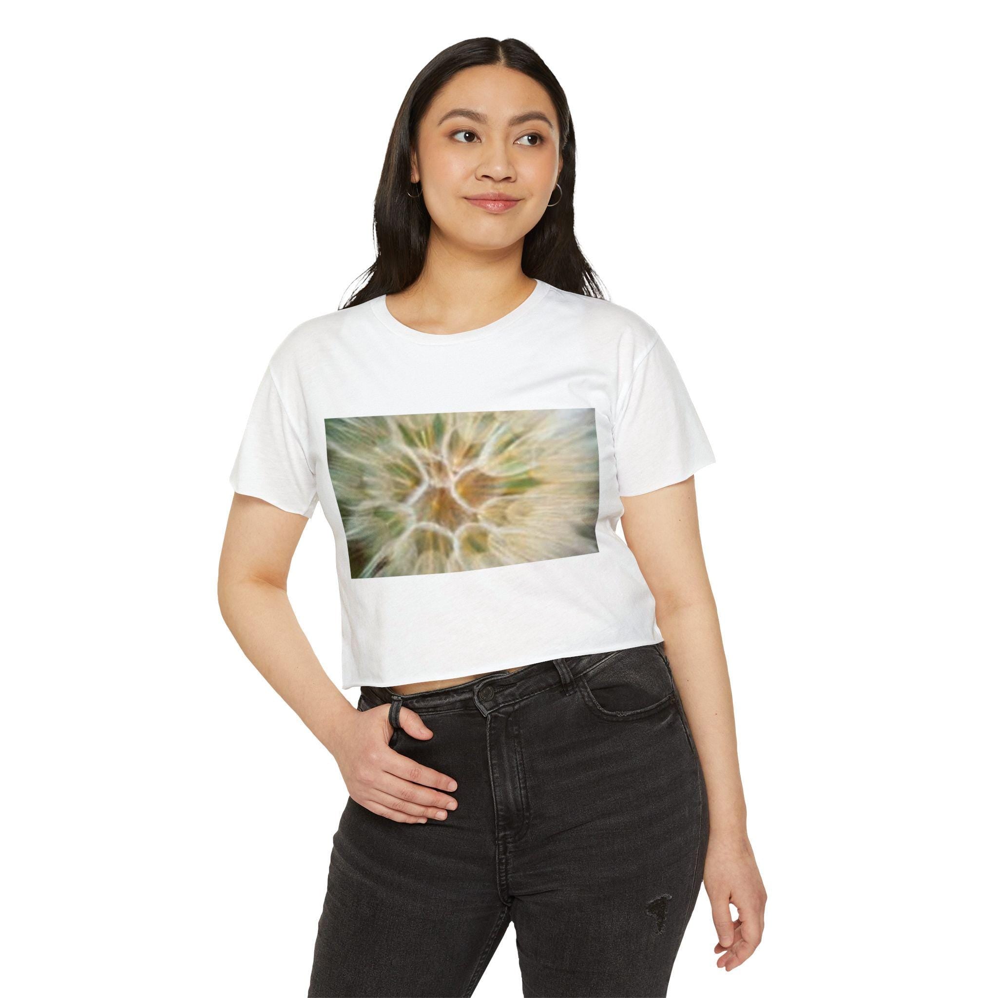 Abstract Dandelion Close-Up Crop Top | Floral Nature Photography, Boho Festival