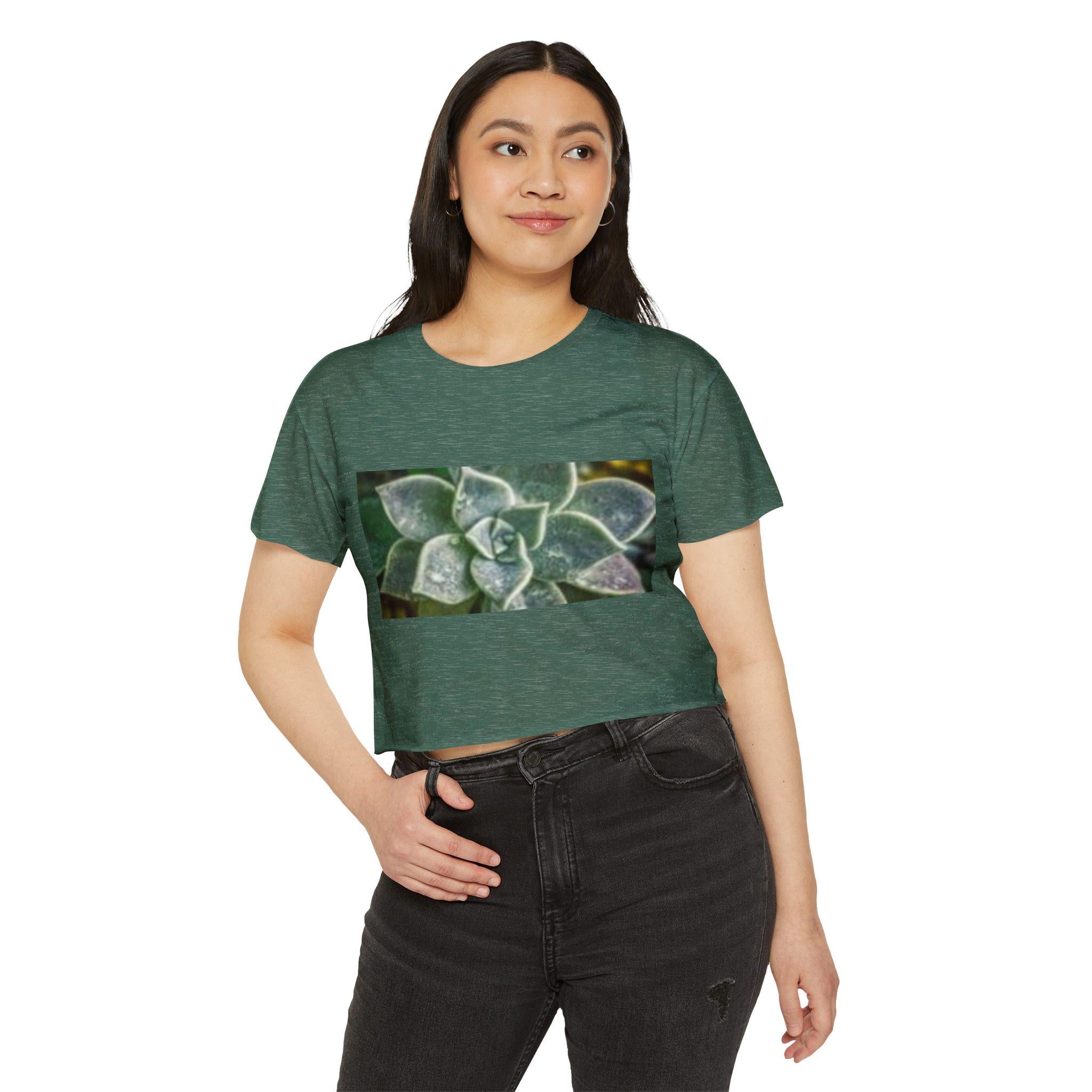 Succulent Photograph Crop Top | Green Plant Botanical Festival Top