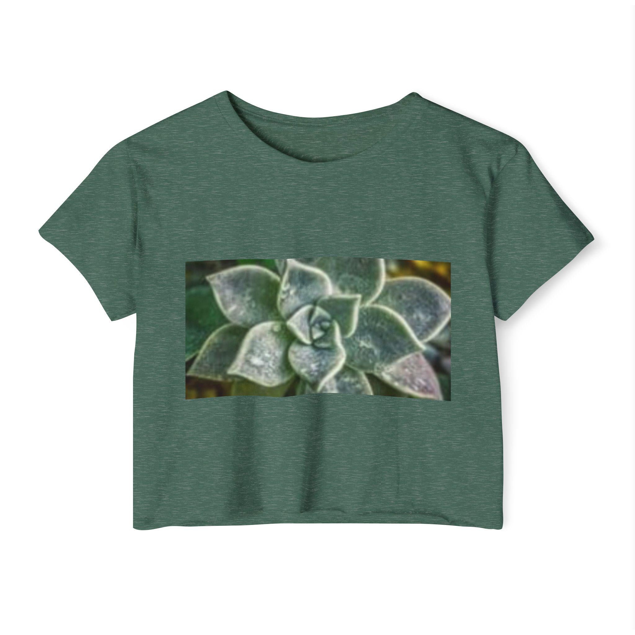 Succulent Photograph Crop Top | Green Plant Botanical Festival Top