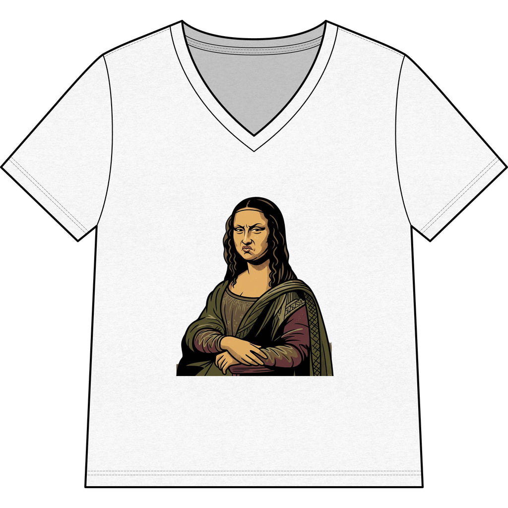 Grumpy Mona Lisa Tee | Renaissance Parody V-Neck Shirt