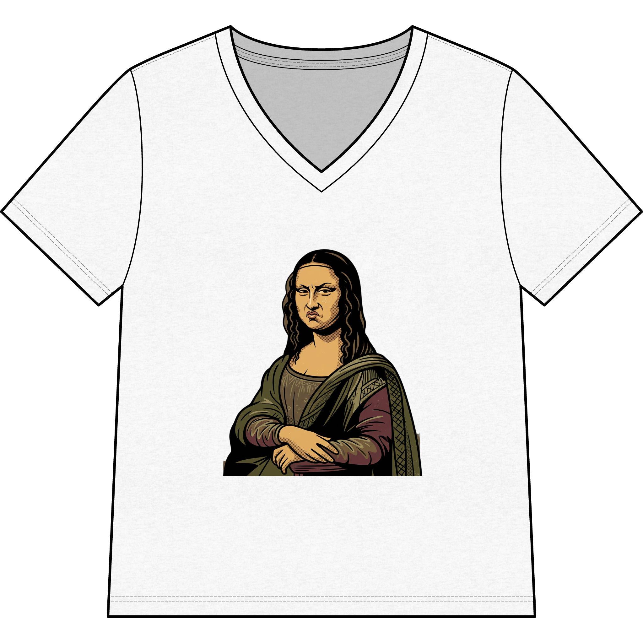 Grumpy Mona Lisa Tee | Renaissance Parody V-Neck Shirt