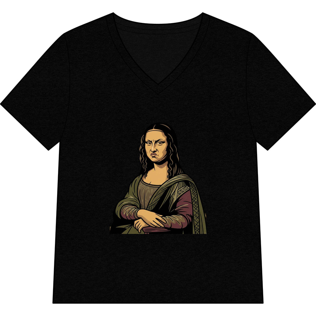 Grumpy Mona Lisa Tee | Renaissance Parody V-Neck Shirt