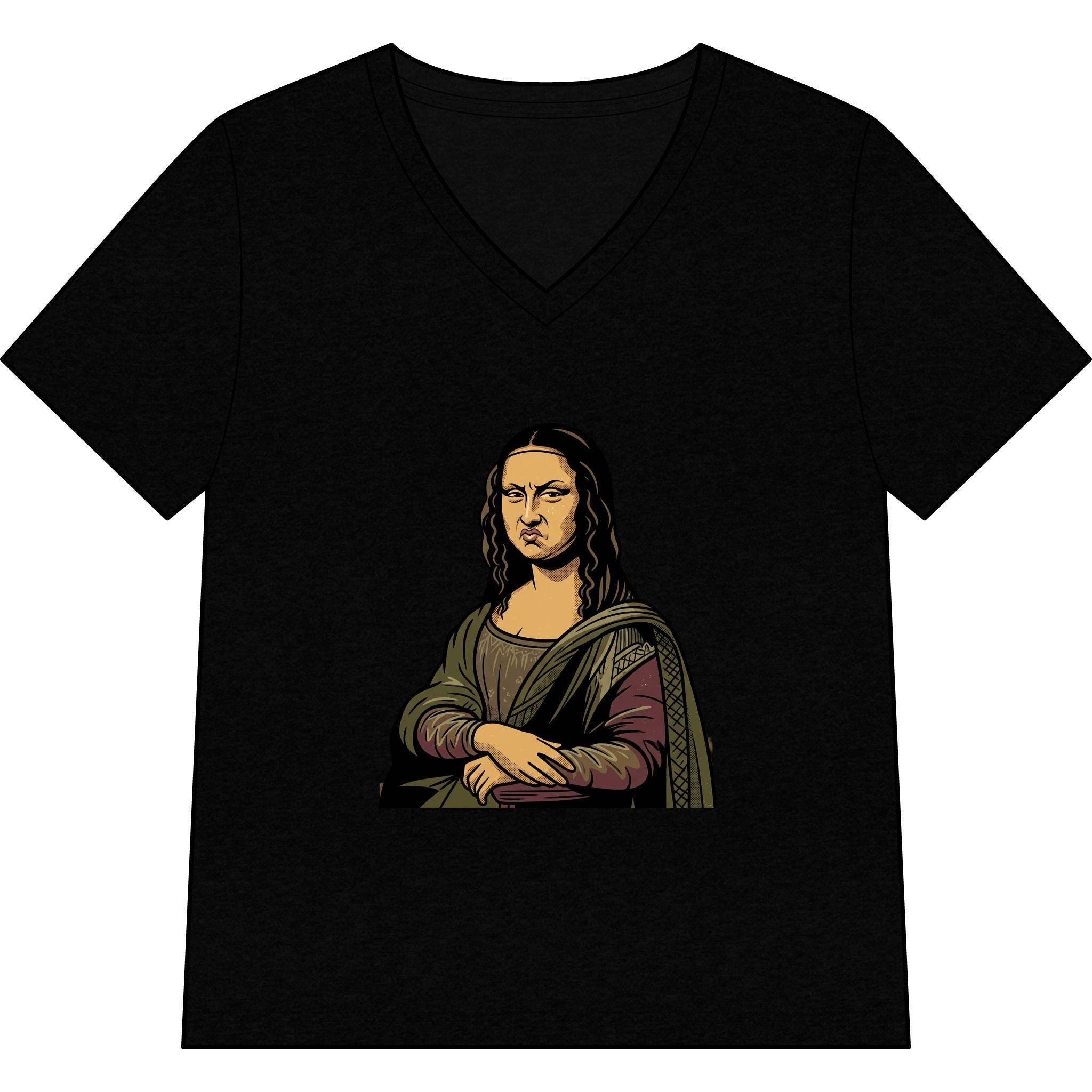 Grumpy Mona Lisa Tee | Renaissance Parody V-Neck Shirt