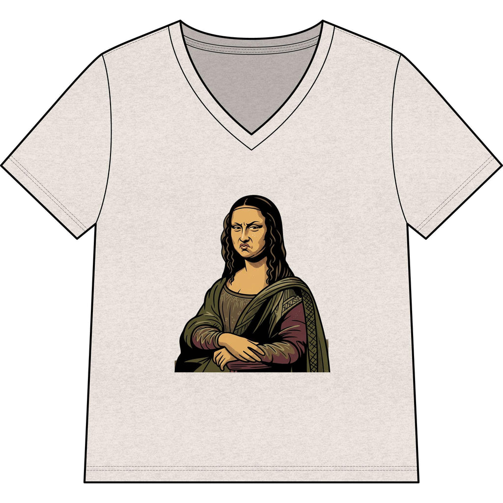 Grumpy Mona Lisa Tee | Renaissance Parody V-Neck Shirt