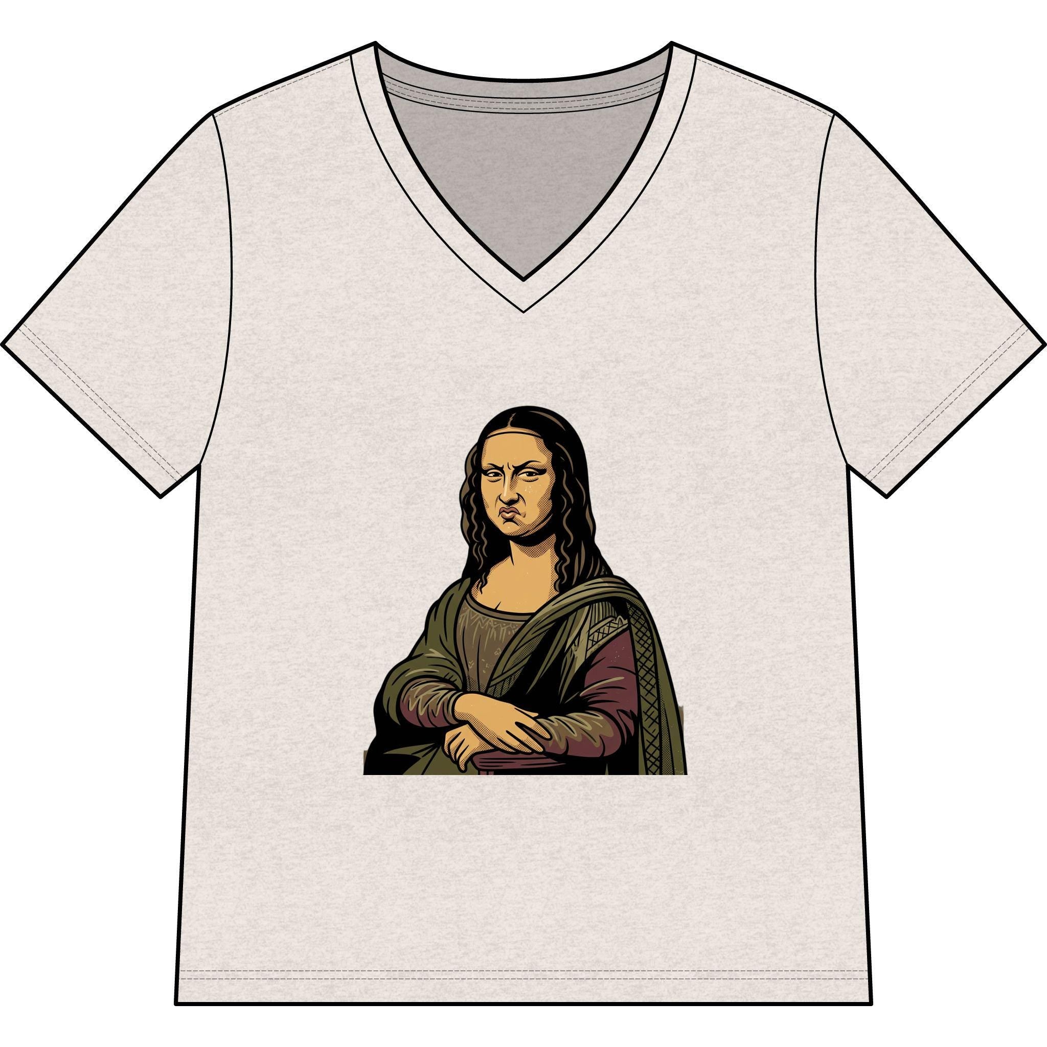 Grumpy Mona Lisa Tee | Renaissance Parody V-Neck Shirt