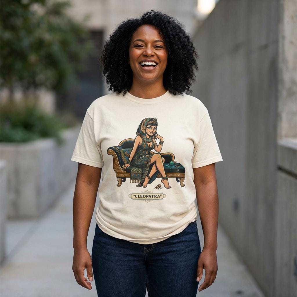 Cleopatra Illustration T-shirt | Vintage Egyptian Pinup, Lounge Artwork