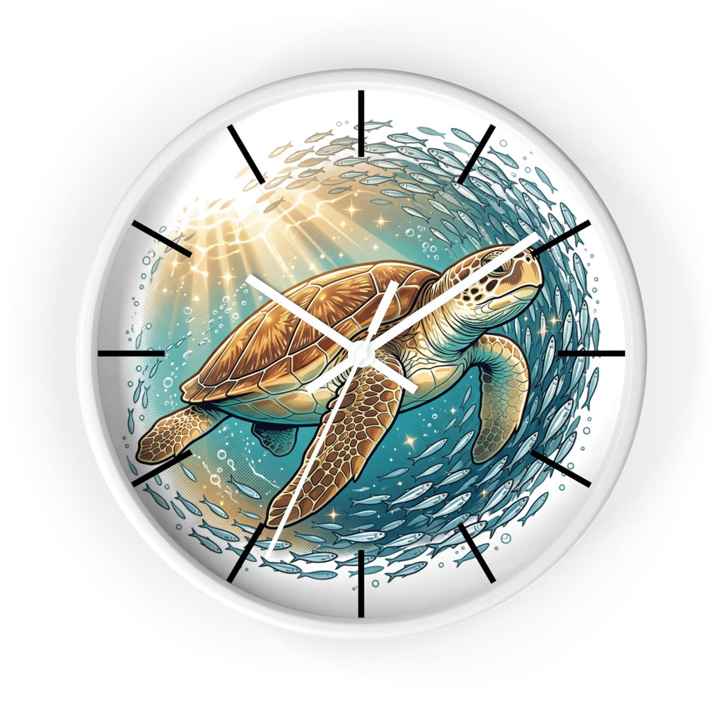 Sea Turtle Wall Clock, Ocean Life Coastal Decor, Silent Mechanism, 10 Inch Square