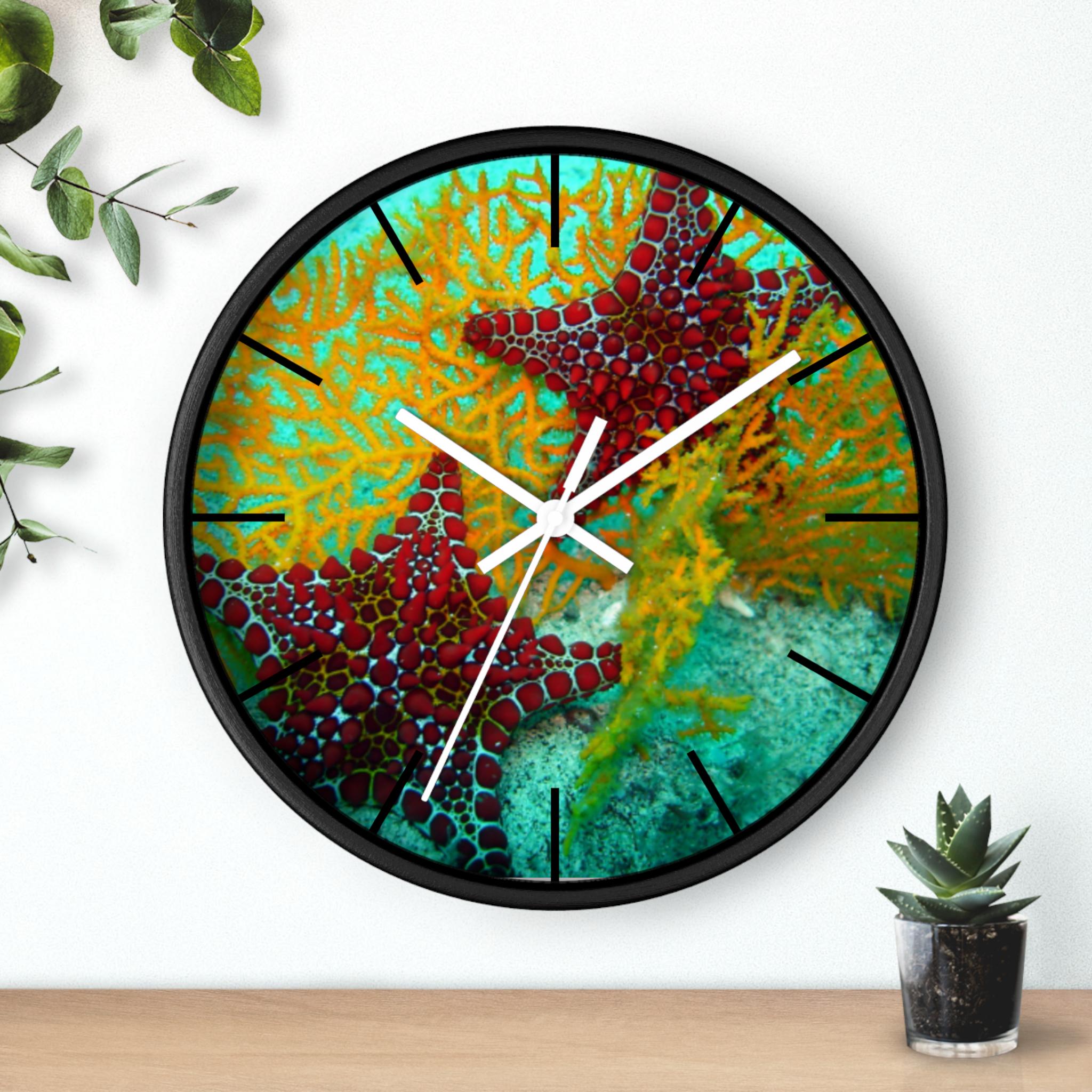 Starfish Ocean Seascape Wall Clock, Coastal Beach House Decor