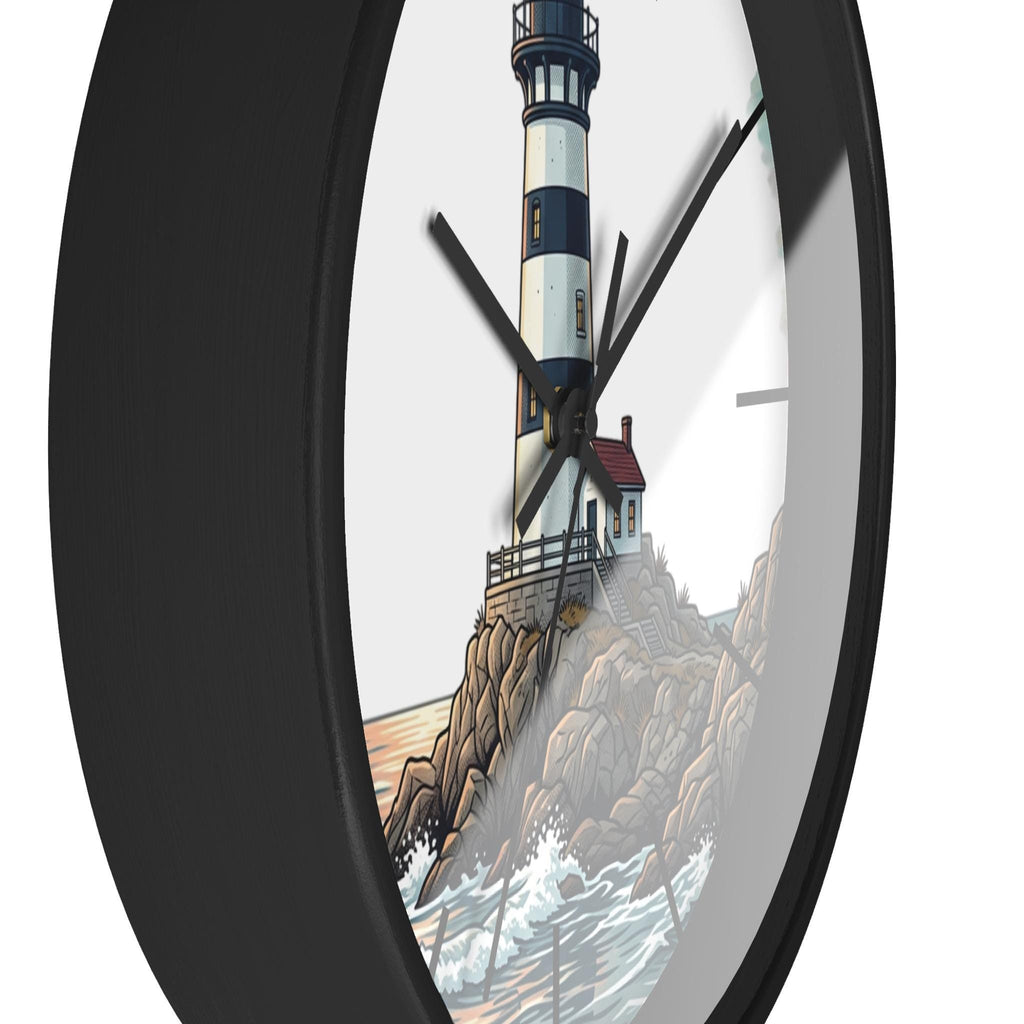 Lighthouse Illustration Wall Clock | Coastal Nautical Decor, Ocean Harbor Scene
