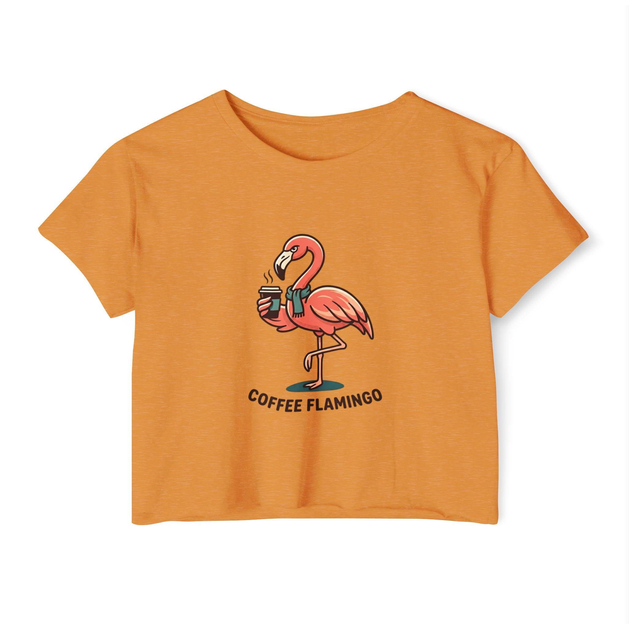 Coffee Flamingo Crop Top | Whimsical Tropical Graphic Tee