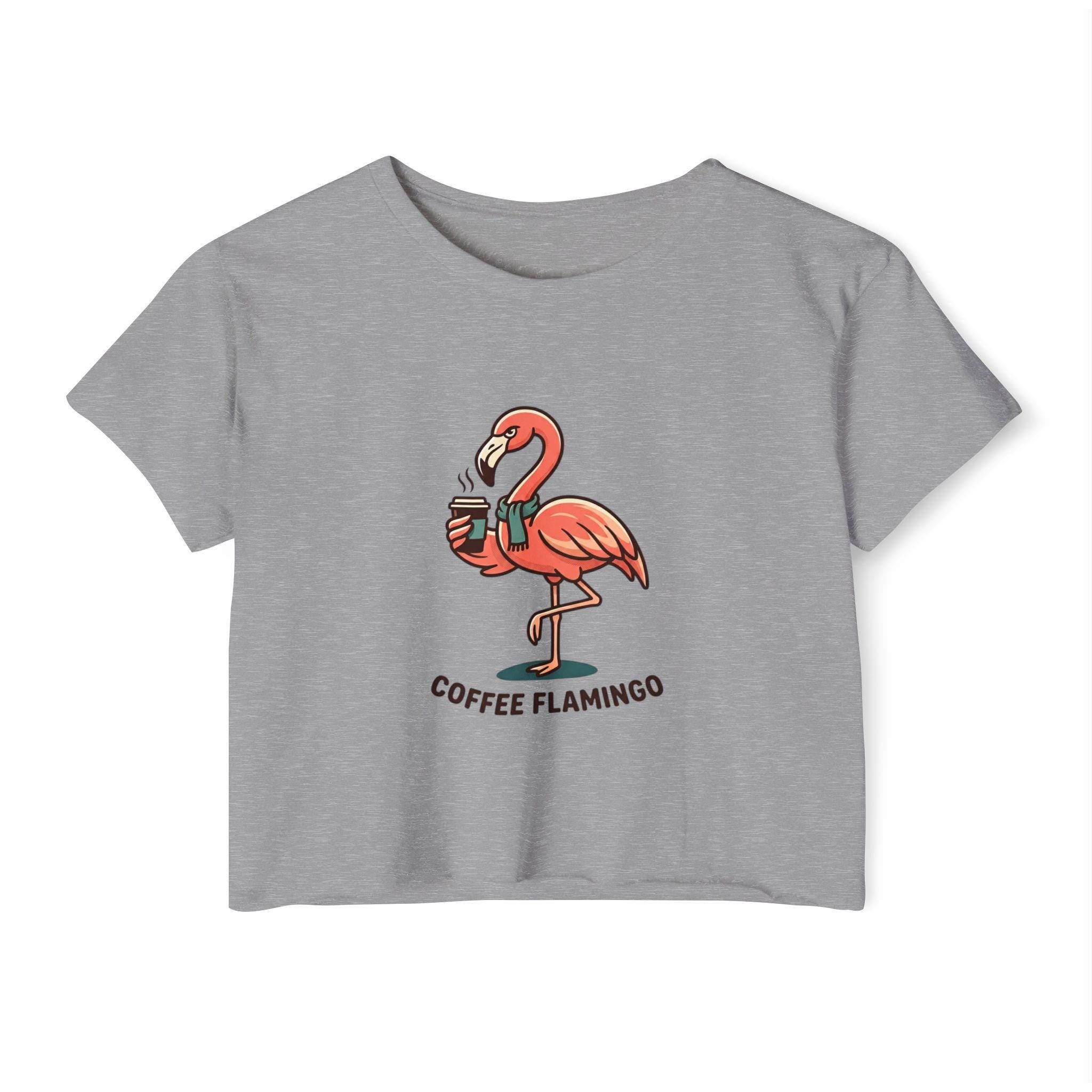 Coffee Flamingo Crop Top | Whimsical Tropical Graphic Tee