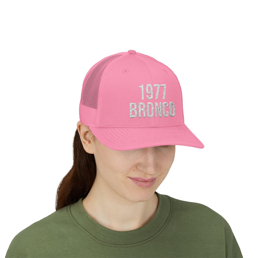 1977 Bronco Trucker Cap, Pink Rhinestone Vintage Hat, Bronco Lovers Gift