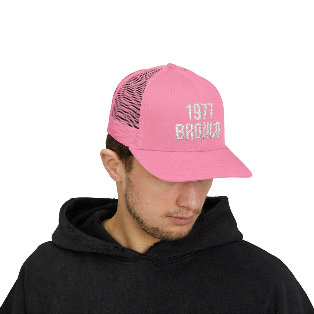 1977 Bronco Trucker Cap, Pink Rhinestone Vintage Hat, Bronco Lovers Gift