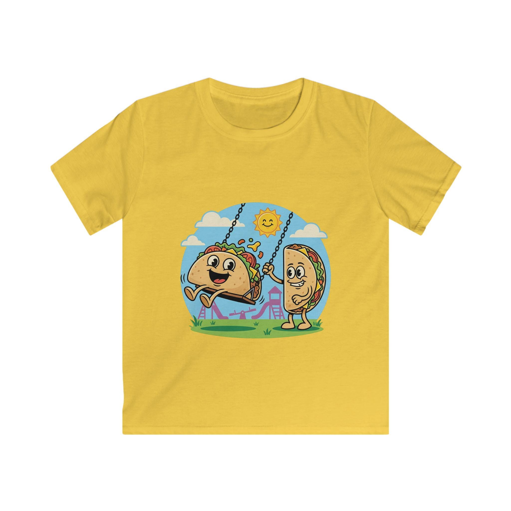Kids Taco and Tortilla Playground Tee | Playful Food Cartoon Shirt