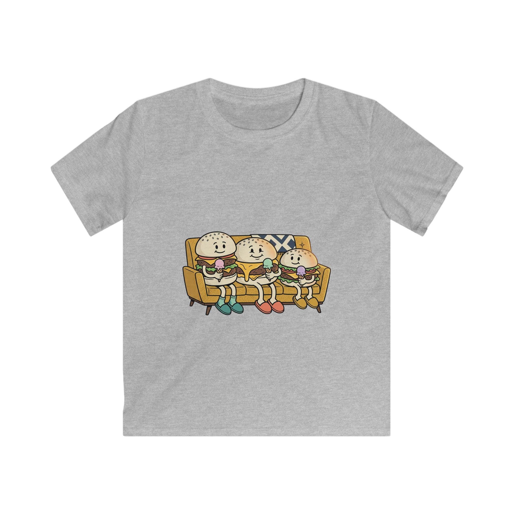 Cartoon Burger Family Couch Tee | Kids Graphic Shirt, Food Characters