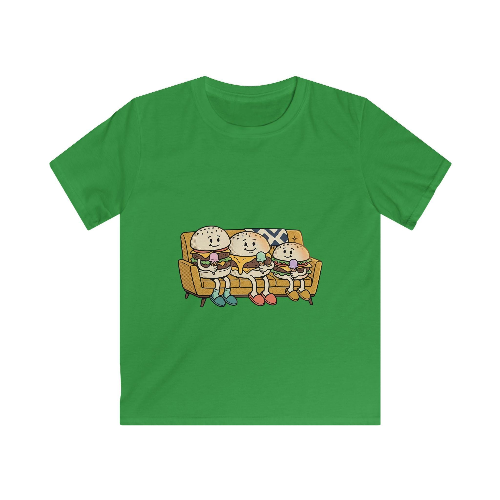 Cartoon Burger Family Couch Tee | Kids Graphic Shirt, Food Characters