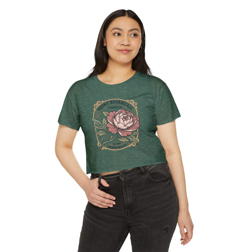 Peony Botanicals floral illustration Crop Top | Vintage flower label tee