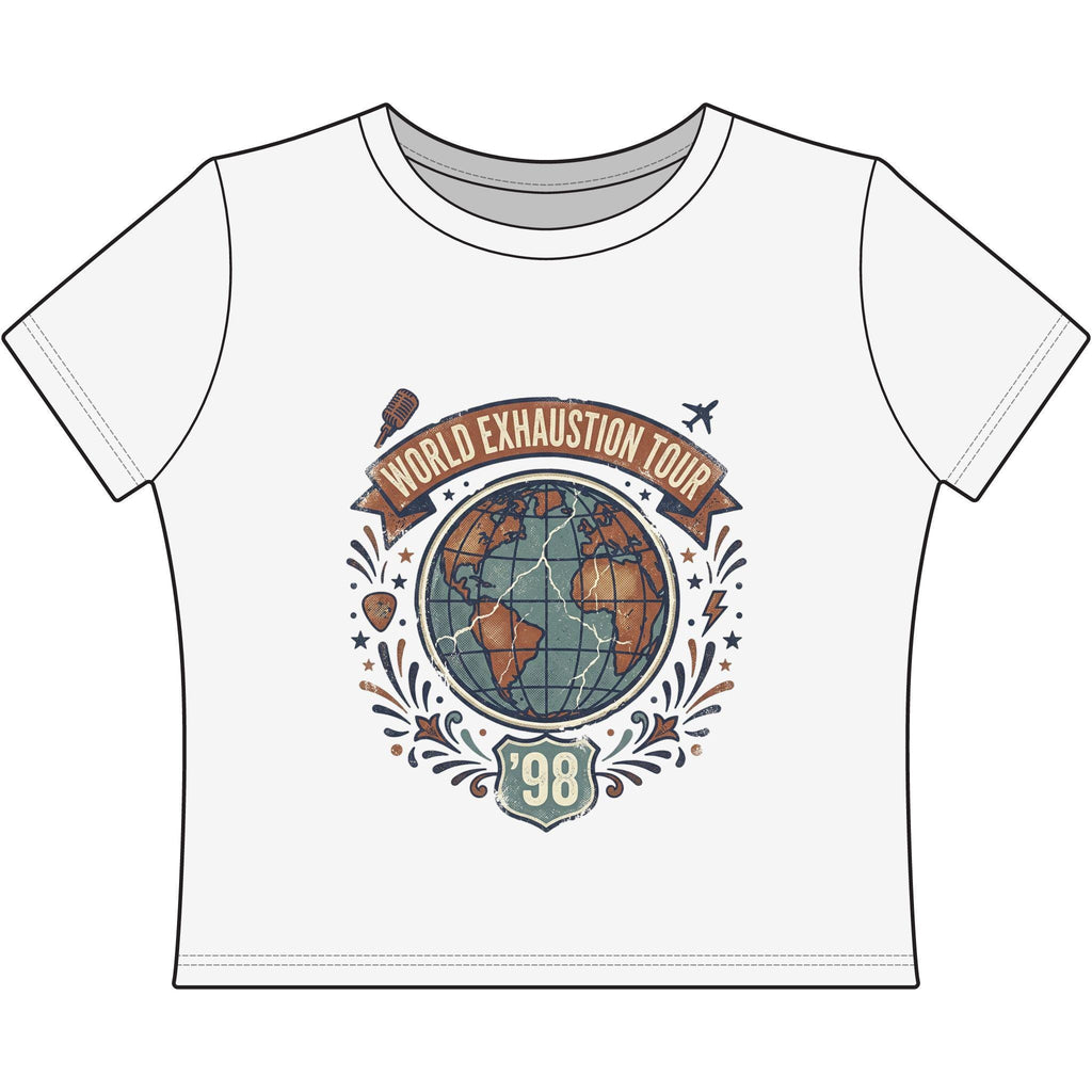 World Exhaustion Tour globe graphic Tee | Women's Baby Tee