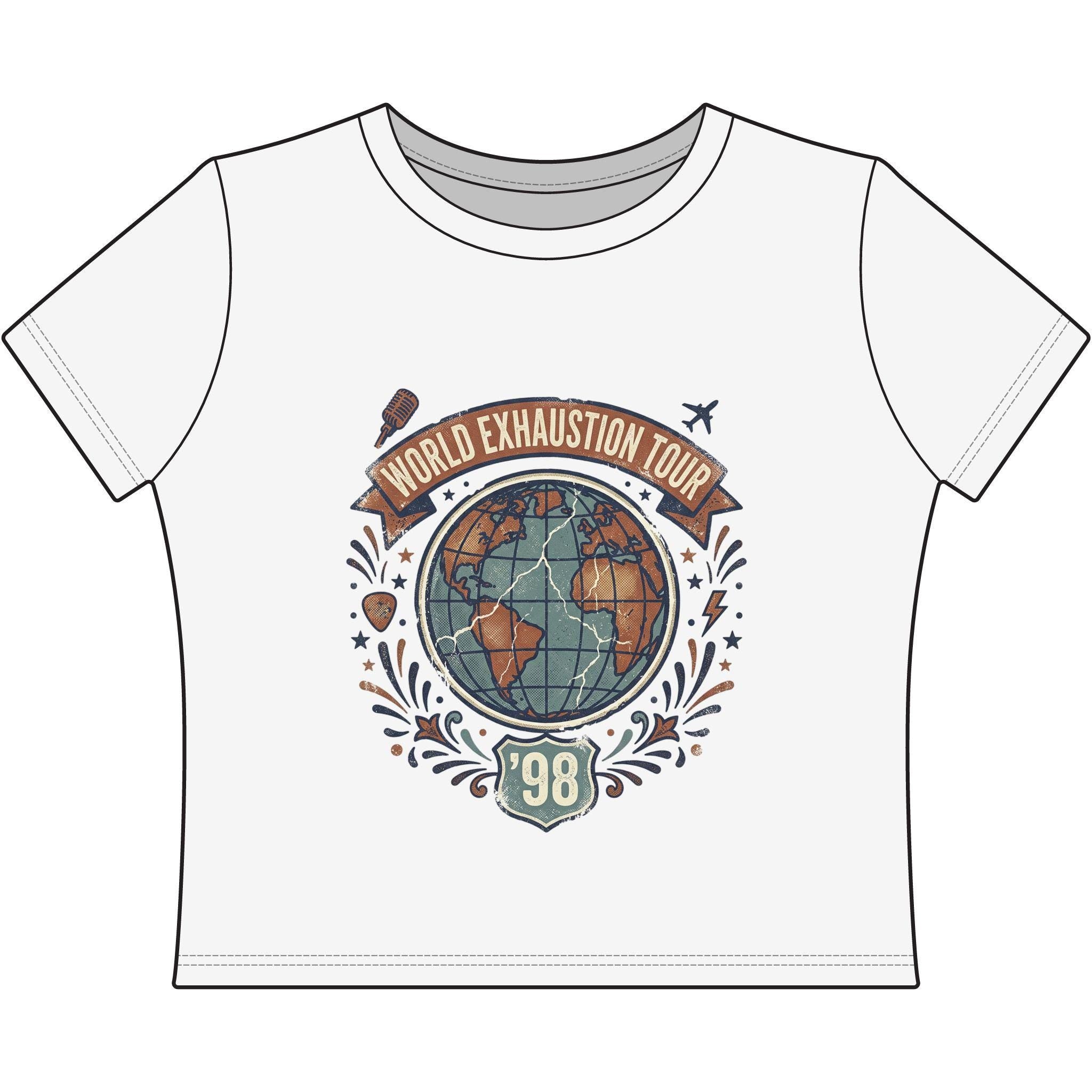 World Exhaustion Tour globe graphic Tee | Women's Baby Tee