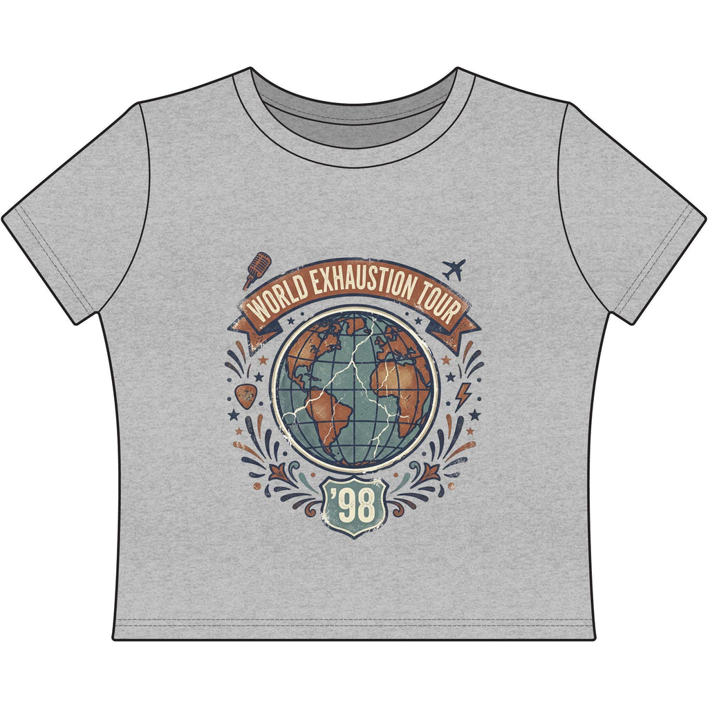 World Exhaustion Tour globe graphic Tee | Women's Baby Tee