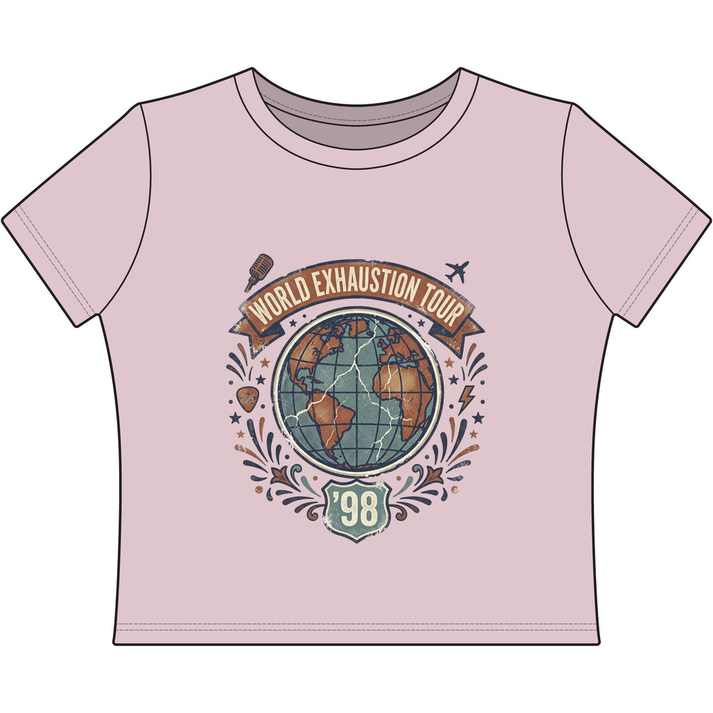 World Exhaustion Tour globe graphic Tee | Women's Baby Tee