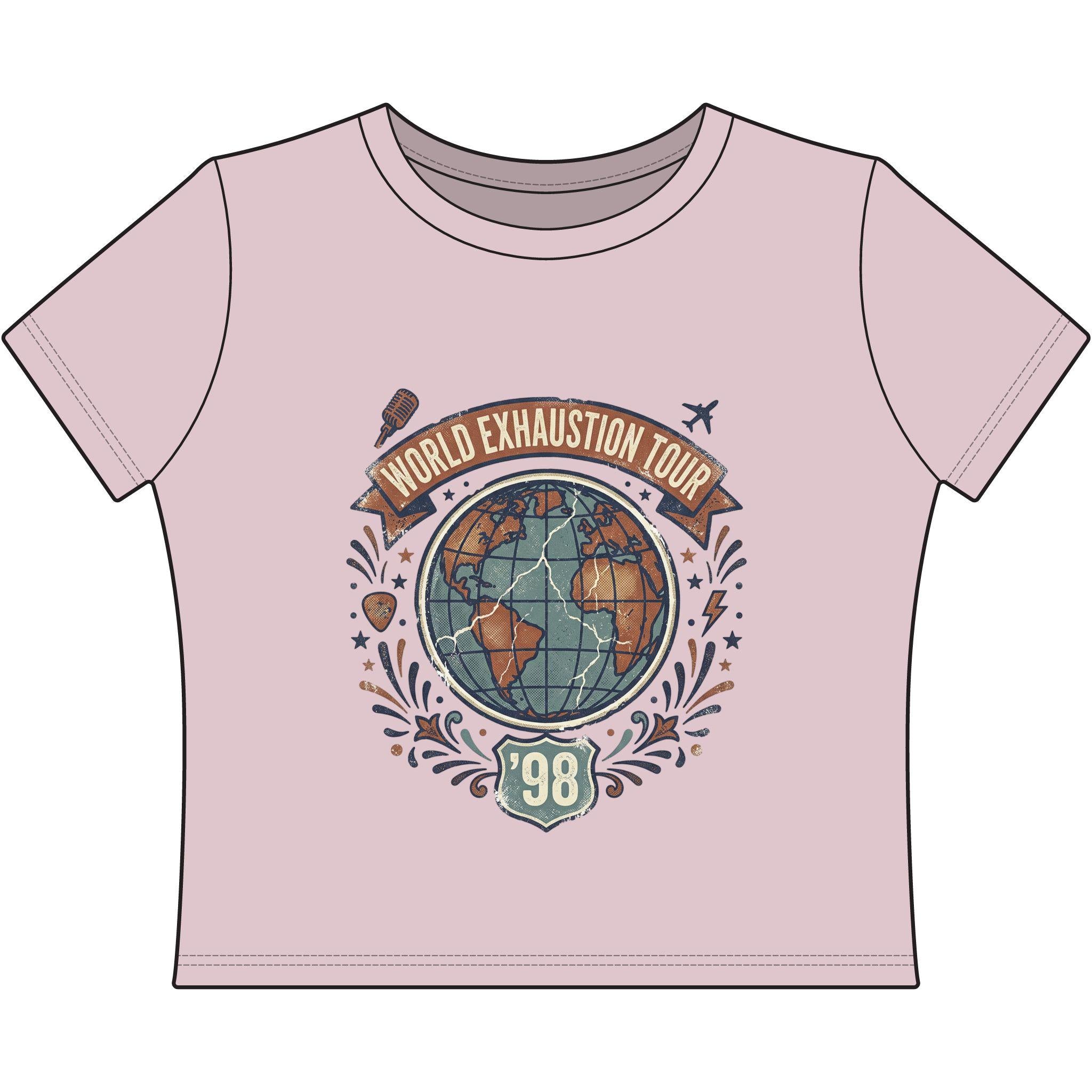 World Exhaustion Tour globe graphic Tee | Women's Baby Tee