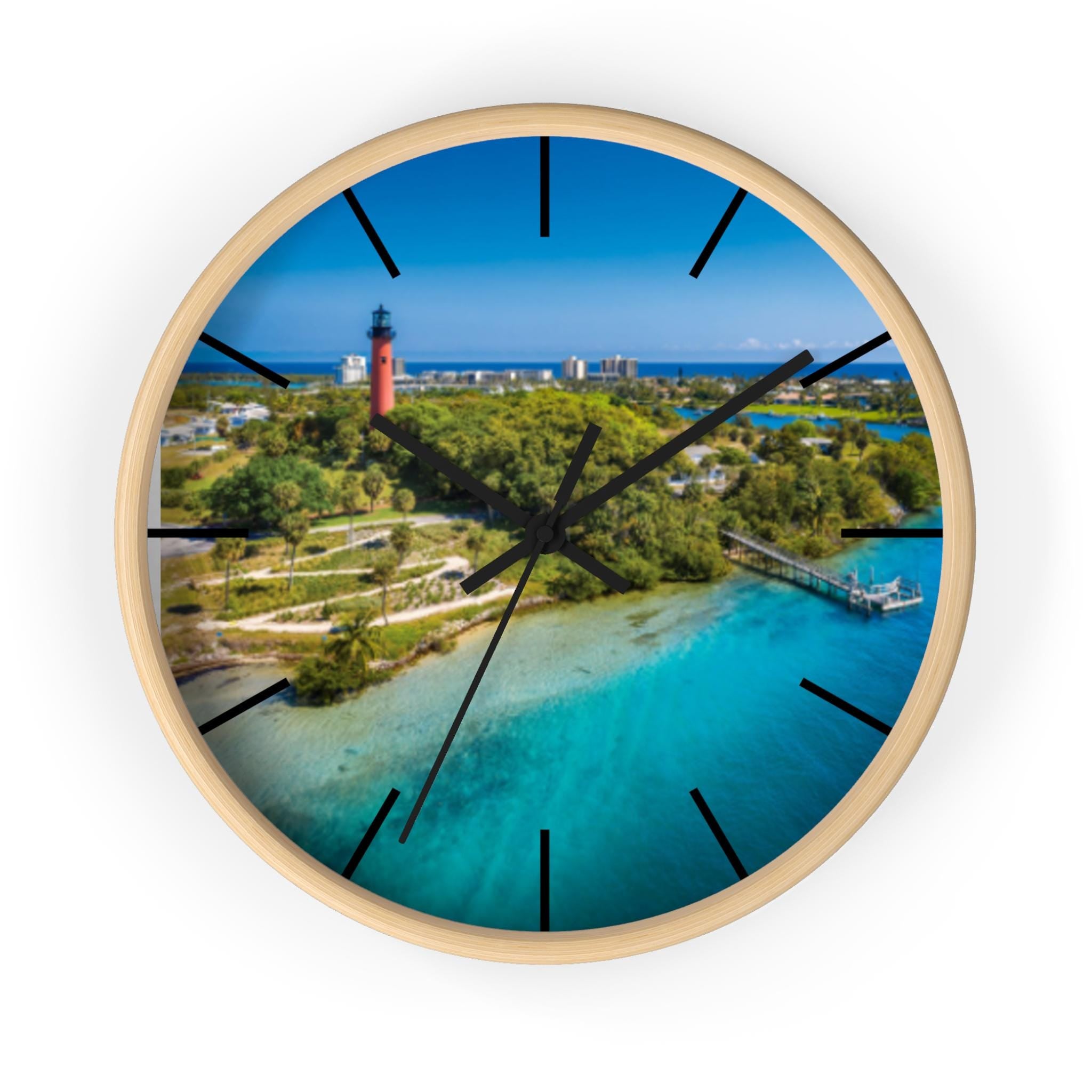Jupiter Inlet Lighthouse 10" Wooden Wall Clock, Coastal Beach House Decor