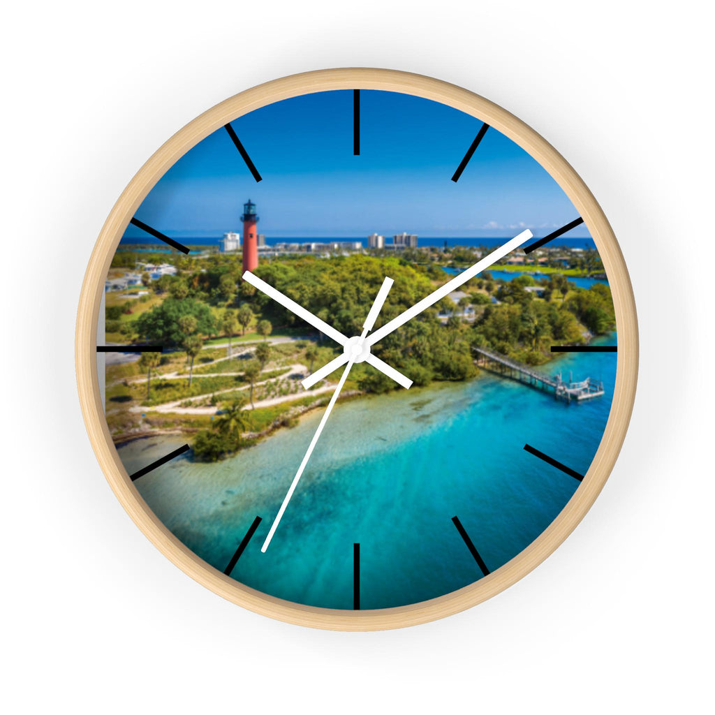 Jupiter Inlet Lighthouse 10" Wooden Wall Clock, Coastal Beach House Decor
