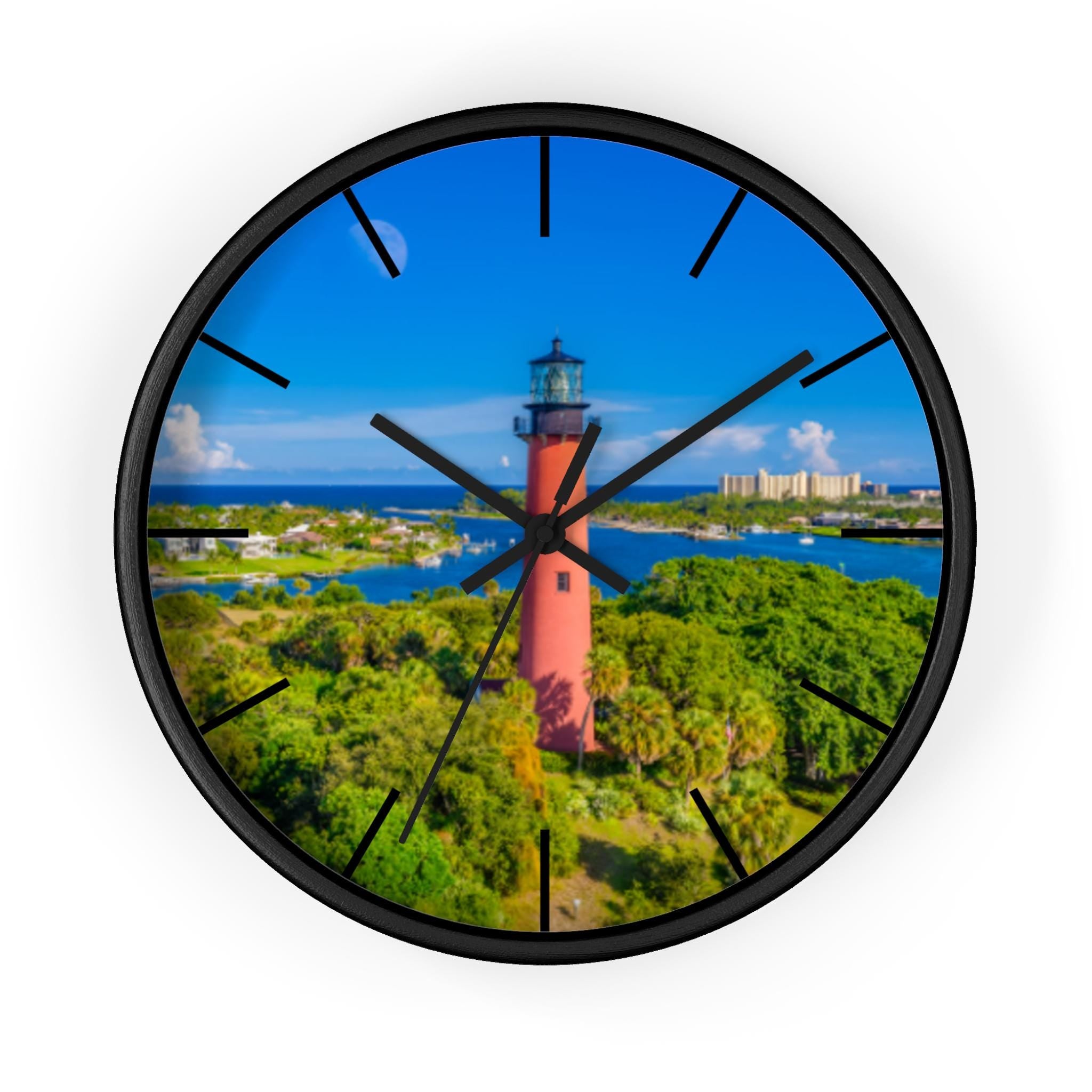 Jupiter Inlet Lighthouse Wooden Wall Clock, Coastal Nautical Decor, Beach House Timepiece