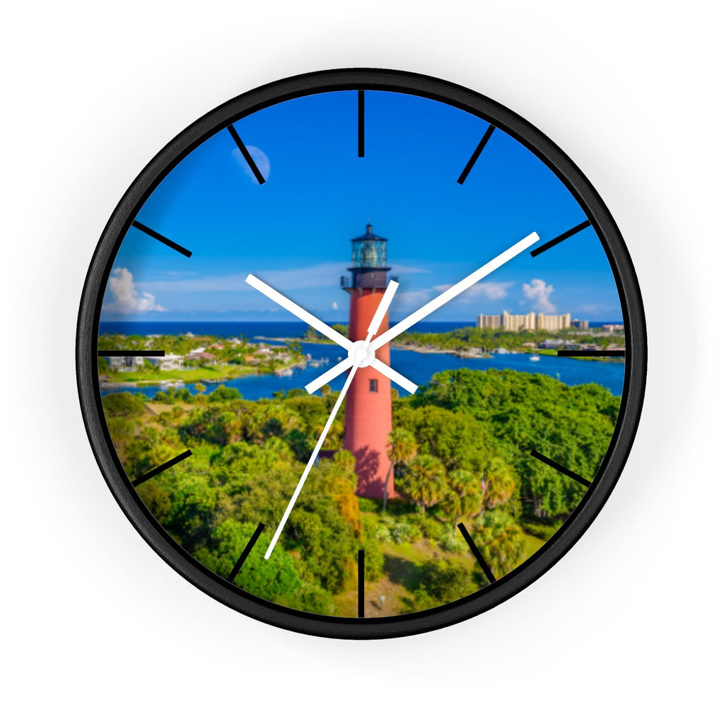 Jupiter Inlet Lighthouse Wooden Wall Clock, Coastal Nautical Decor, Beach House Timepiece