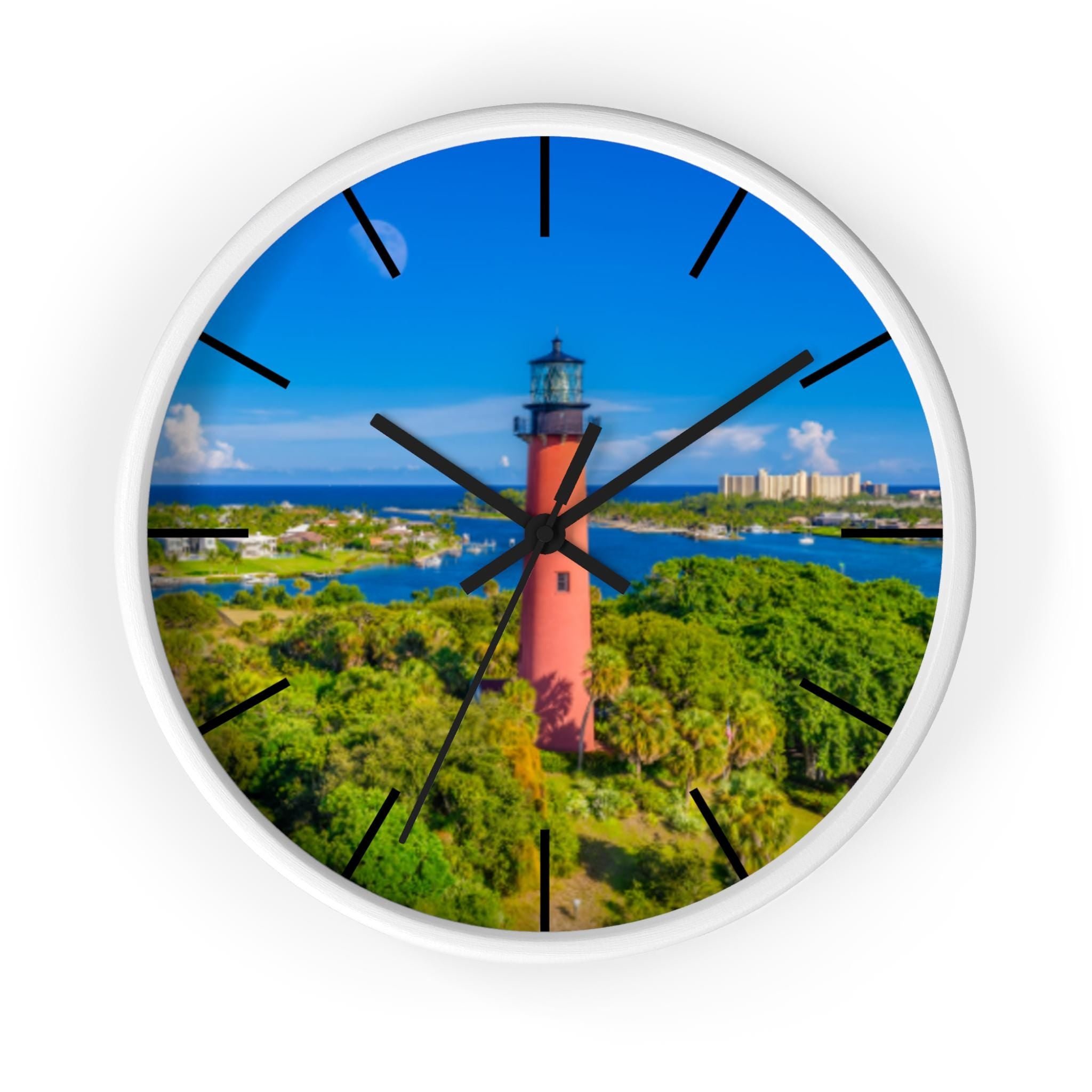 Jupiter Inlet Lighthouse Wooden Wall Clock, Coastal Nautical Decor, Beach House Timepiece