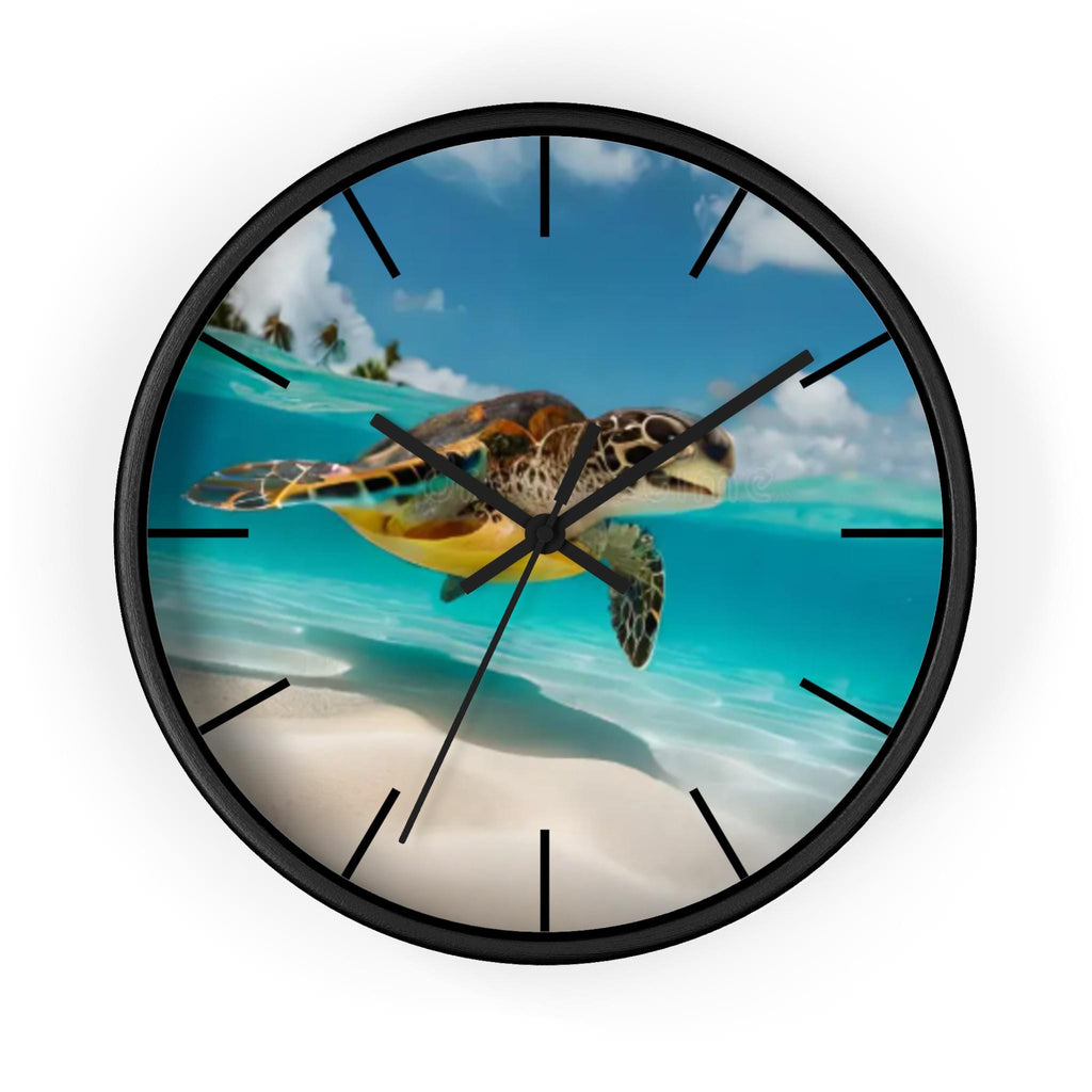Sea Turtle Beach Scene Wall Clock, Tropical Ocean Coastal Decor, Silent Mechanism