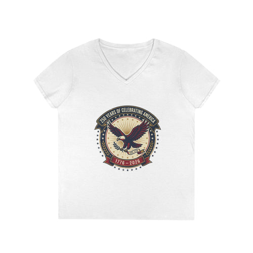 American Eagle Emblem Ladies' V-Neck T-Shirt | Patriotic 1776-2016 Retro Badge